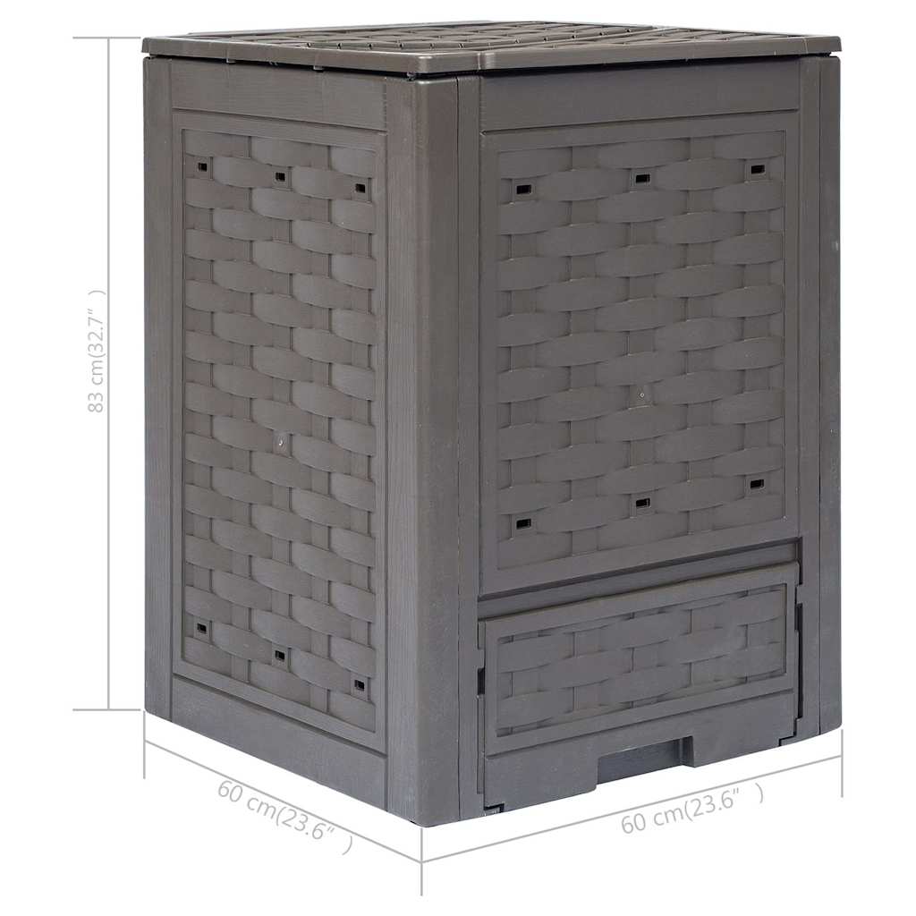vidaXL Κομποστοποιητής Κήπου Καφέ 60x60x83 εκ. 300 L Πλαστικό Ρατάν - Image 7