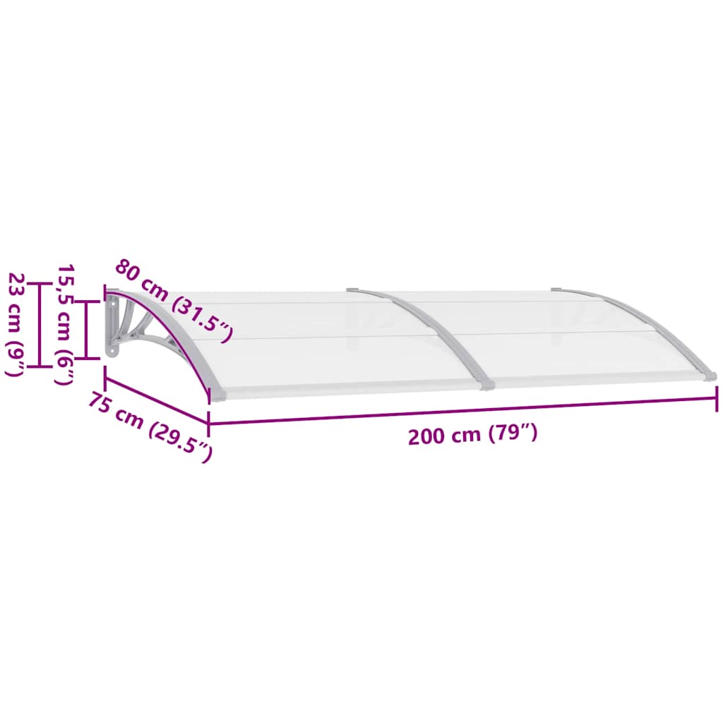 vidaXL Στέγαστρο Πόρτας Γκρι / Διαφανές 200 x 75 εκ. Πολυανθρακικό - Image 8