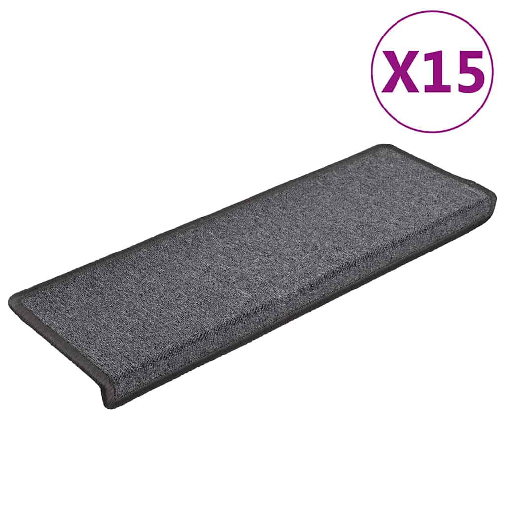 vidaXL Πατάκια Σκαλοπάτια 15 τεμ. Σκούρο Γκρι 65x21x4 εκ. με Ορθογώνια Άκρη - Image 2