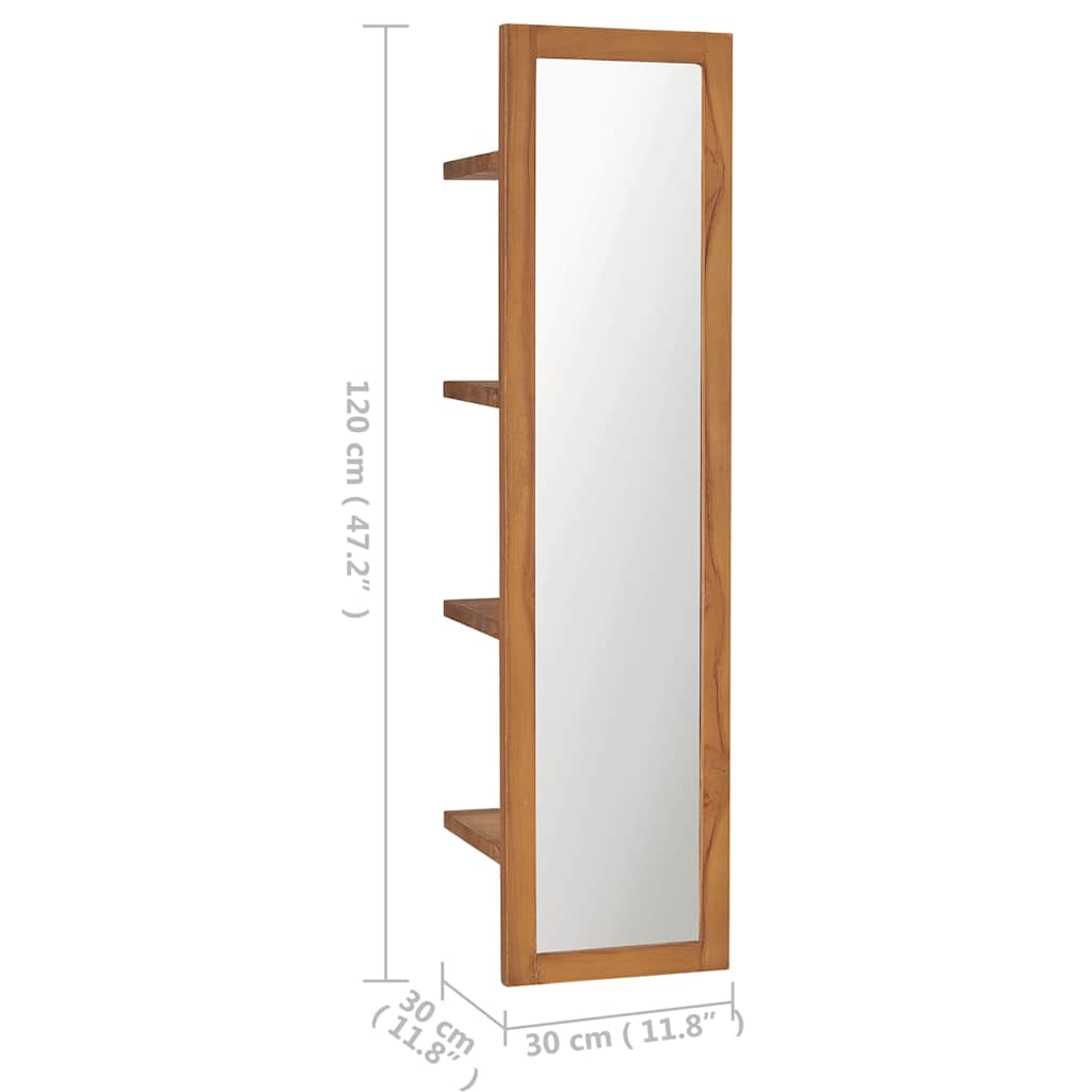 vidaXL Καθρέφτης Τοίχου με Ράφια 30x30x120 εκ. από Μασίφ Ξύλο Teak - Image 6