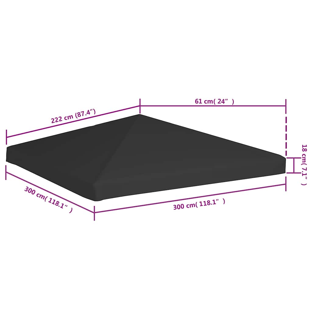 vidaXL Κάλυμμα για Κιόσκι Μαύρο 3 x 3 μ. 270 γρ./μ² - Image 6