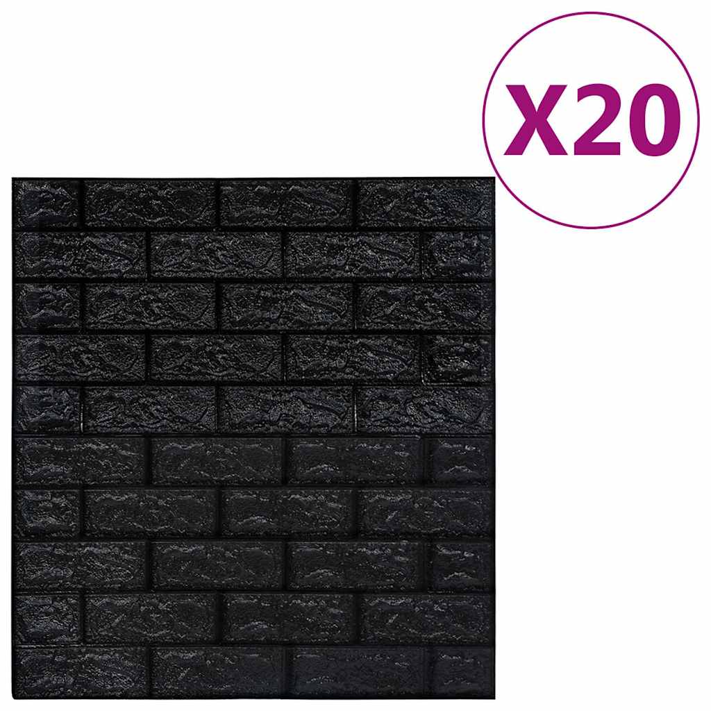 vidaXL 3D Τούβλα Ταπετσαρίας Αυτοκόλλητα Μαύρα 20 τεμ. - Image 2