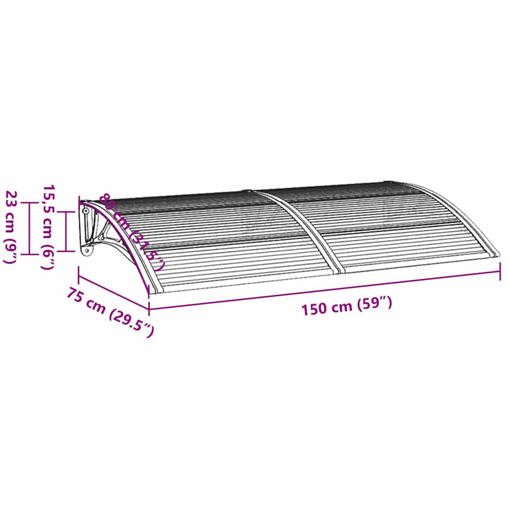 vidaXL Στέγαστρο Πόρτας Μαύρο 150x75 εκ. από Πολυκαρβονικό - Image 7