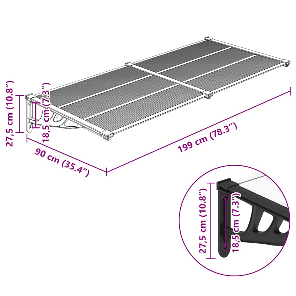 vidaXL Στέγαστρο Πόρτας Μαύρο & Διαφανές 199x90 εκ από Πολυκαρβονικό - Image 6