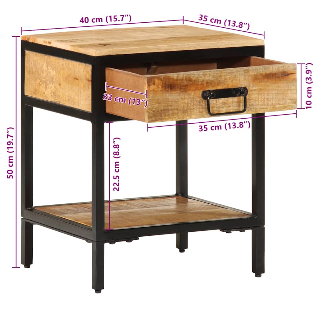 vidaXL Κομοδίνο Καφέ 40 x 35 x 50 εκ. Στερεό Ξύλο Μάνγκο και Μέταλλο - Image 14