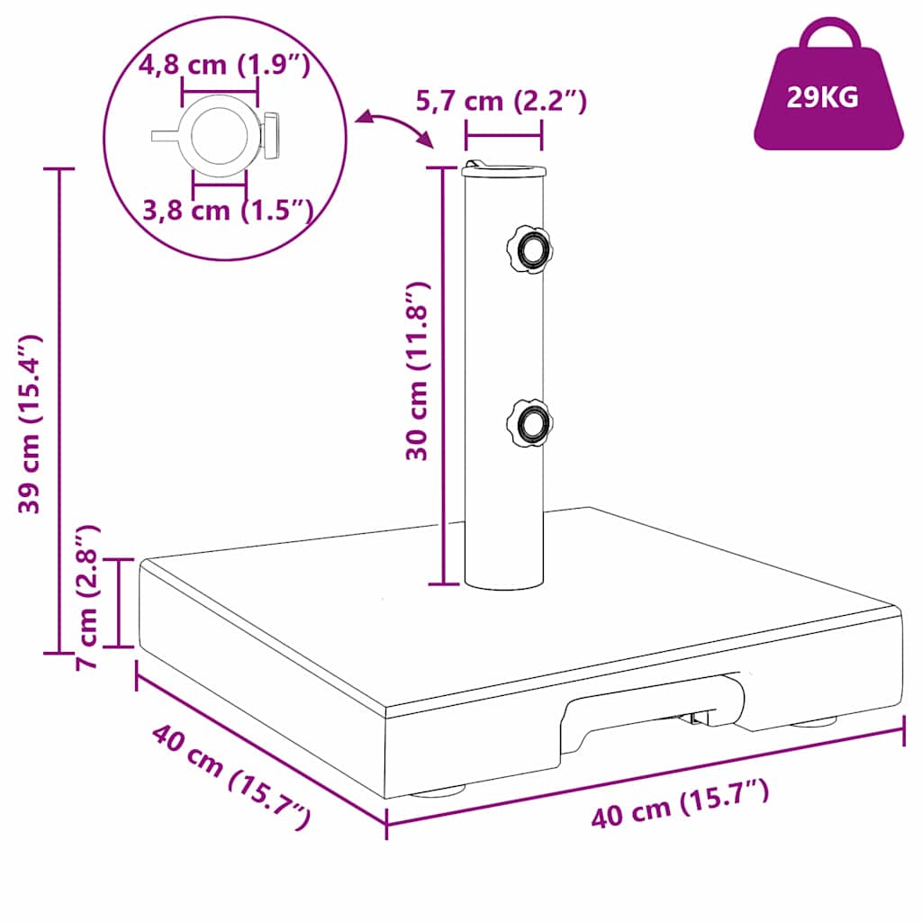 vidaXL Βάση ομπρέλας 29 kg Γκρι Γρανίτης τετράγωνο - Image 12