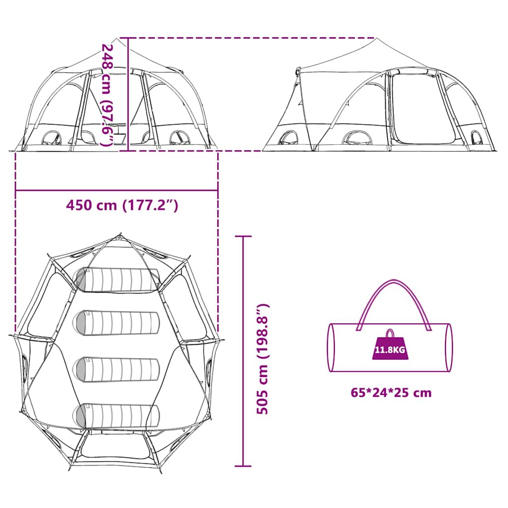 vidaXL Σκηνή Dome 4 Ατόμων 4 ατόμων Πράσινο - Image 12