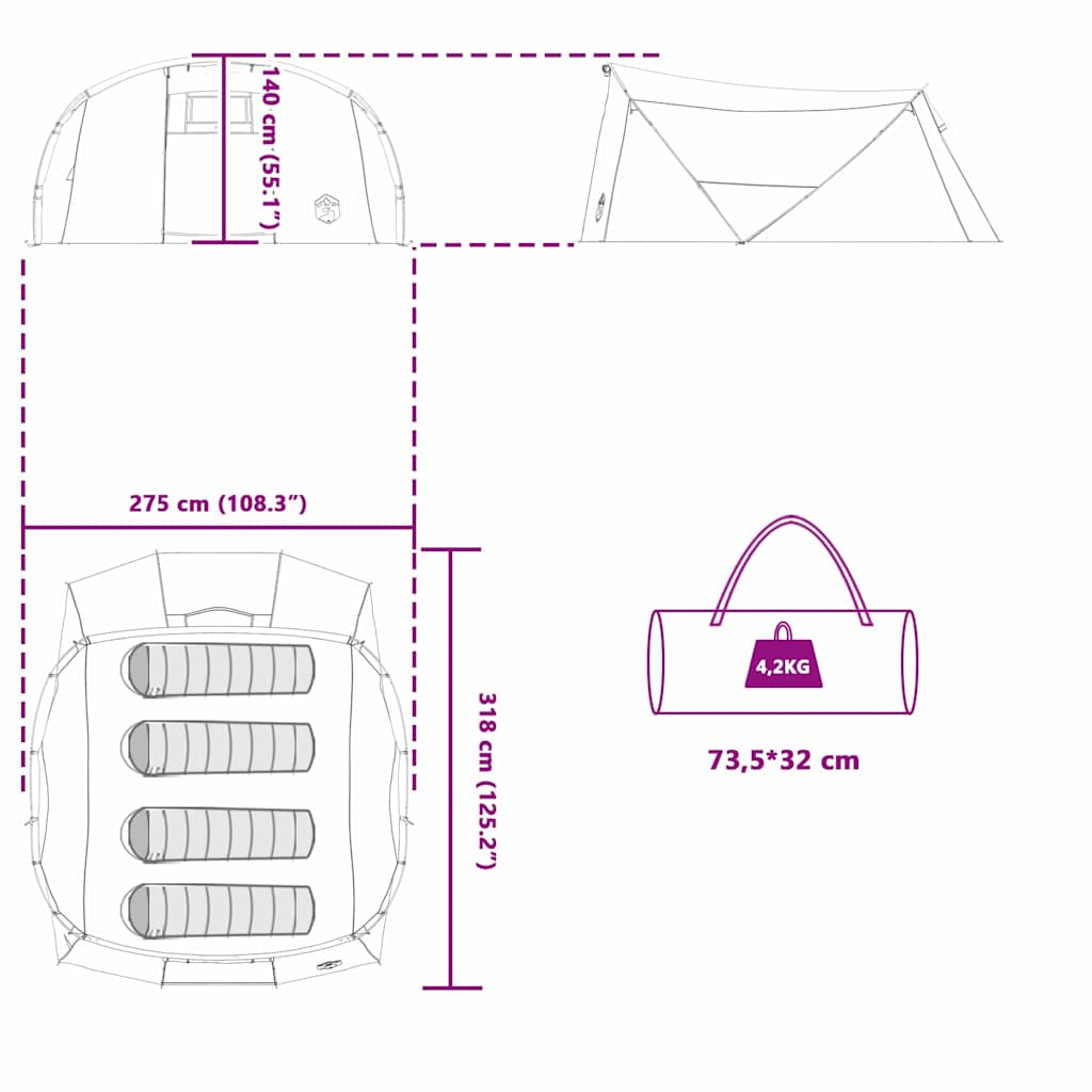vidaXL Σκηνή Σήματος 4 Ατόμων 4 ατόμων Μπλε και Γκρι - Image 12