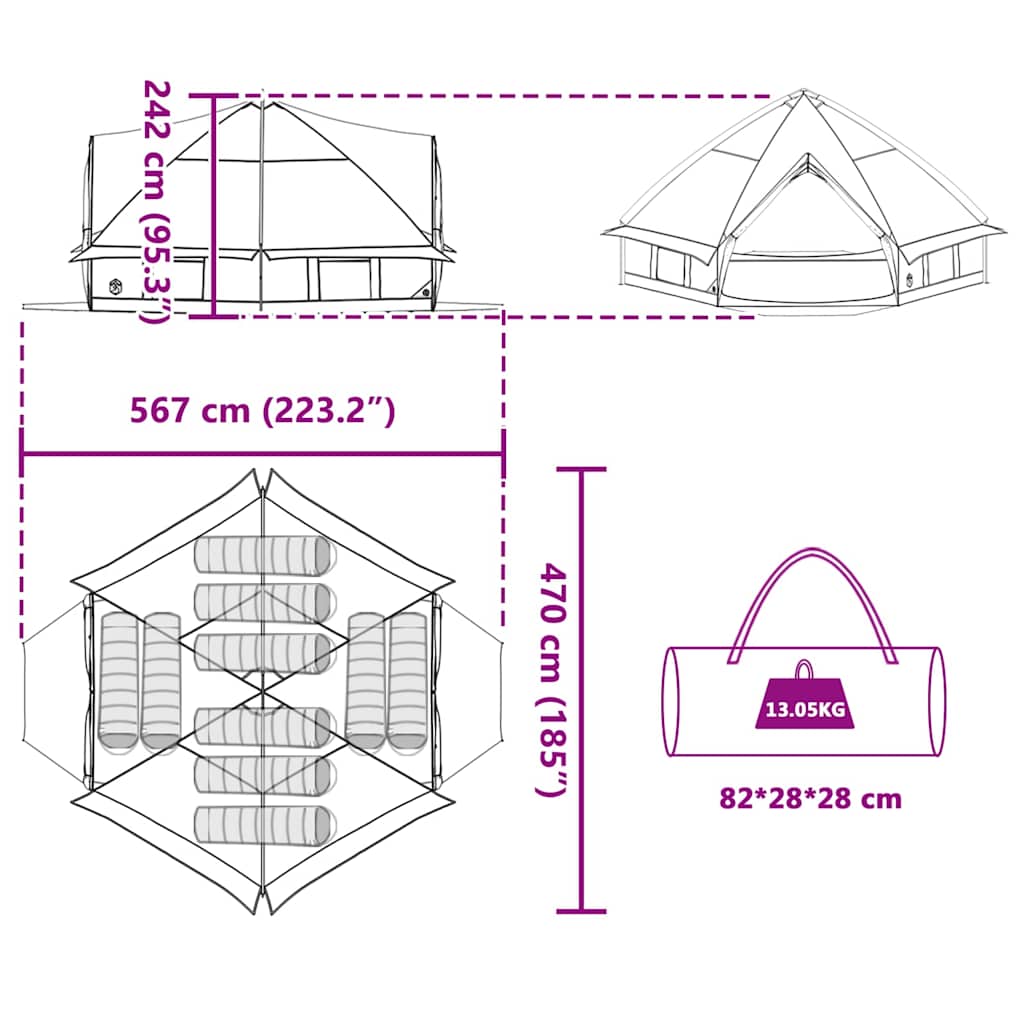 vidaXL Τέντα Teepee 10 Ατόμων 10 ατόμων Πράσινο και Λευκό - Image 12