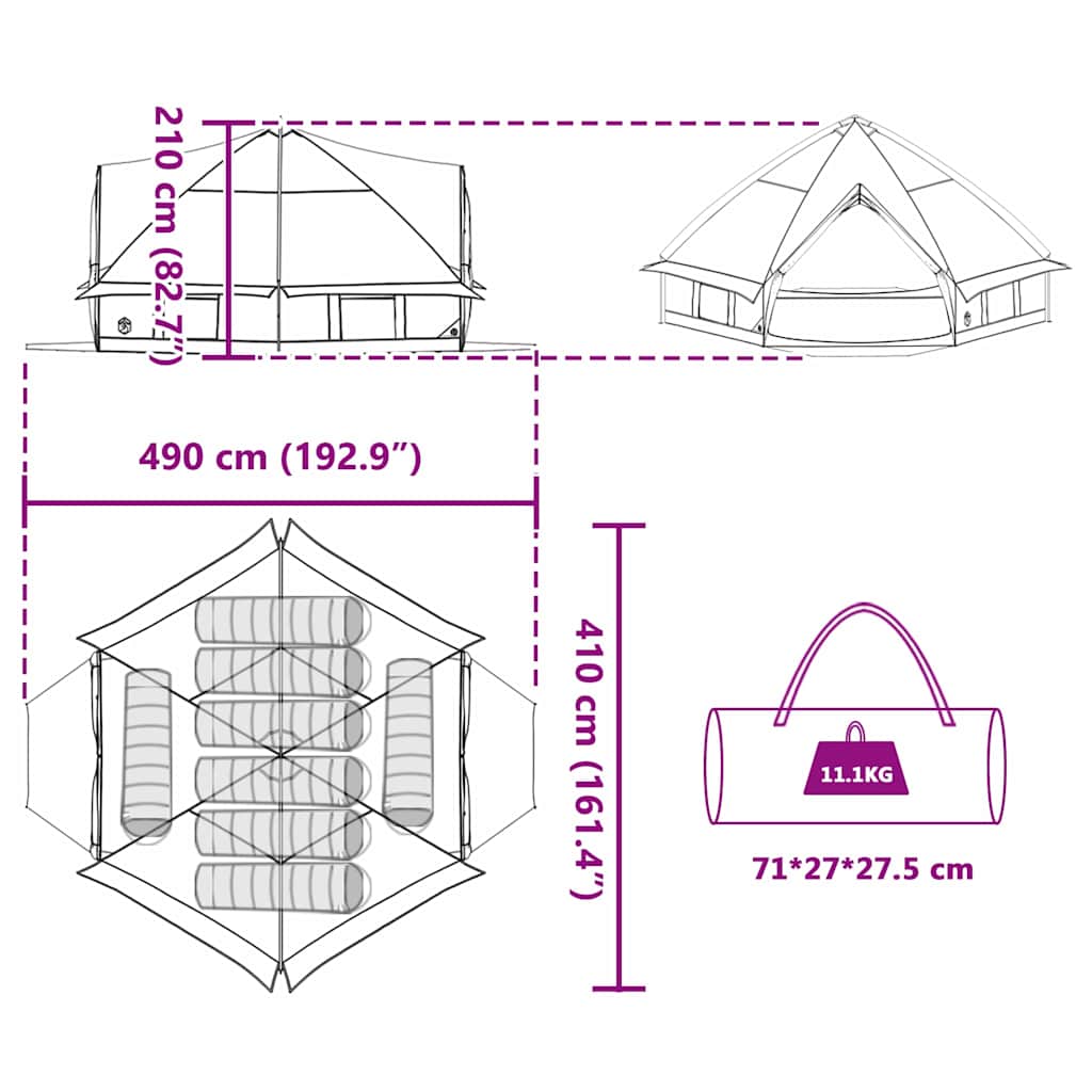 vidaXL Τέντα Τίπι 8-Ατόμων 8 ατόμων Μπλε και Γκρι - Image 12