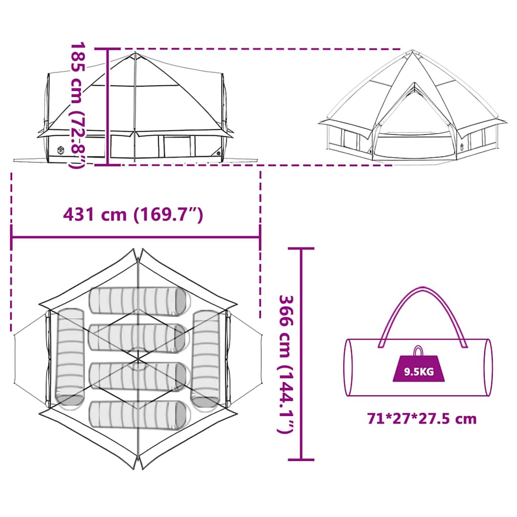 vidaXL Τέντα Τιπί 6 Ατόμων 6 ατόμων Γκρι και Πορτοκαλί - Image 12