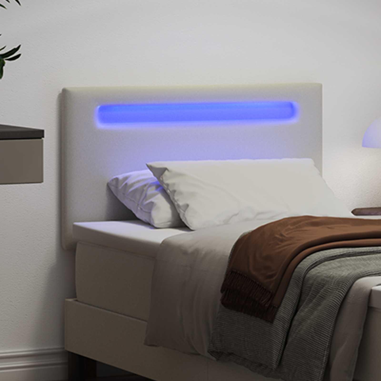 vidaXL LED κεφαλάρι Λευκό 90 cm Τεχνητό Δέρμα - Image 3