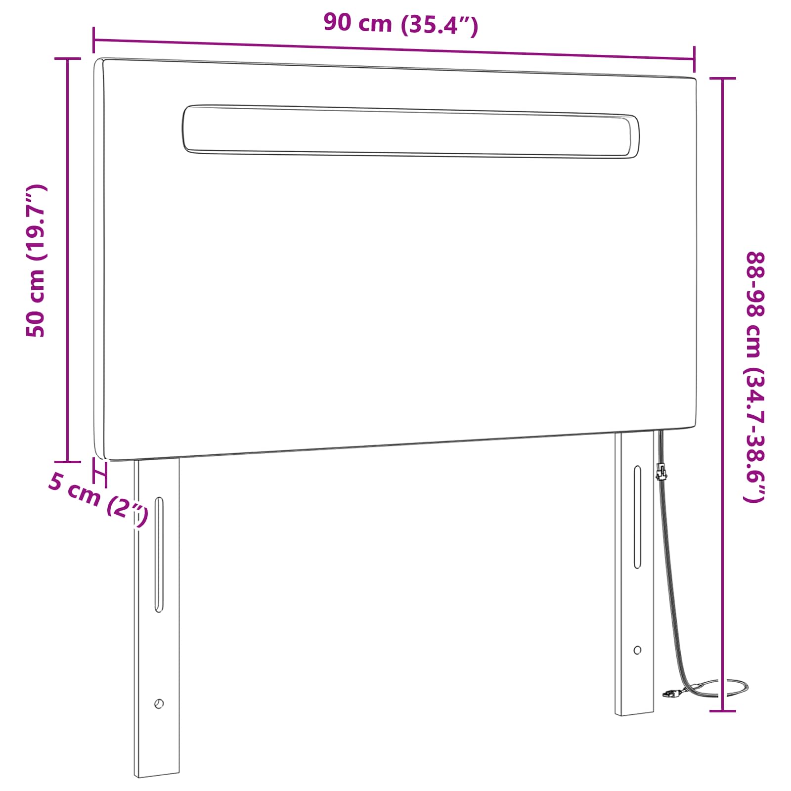 vidaXL LED κεφαλάρι Λευκό 90 cm Τεχνητό Δέρμα - Image 10