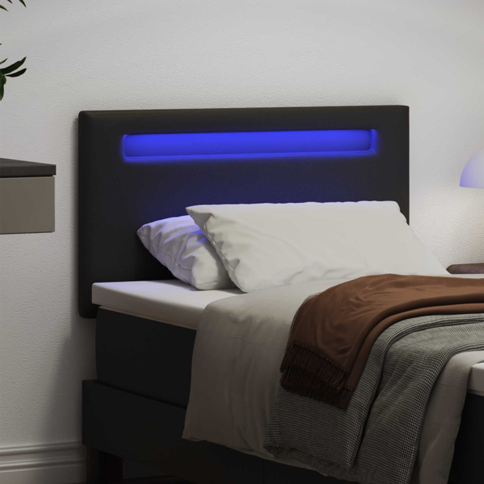vidaXL LED κεφαλάρι Μαύρο Τεχνητό Δέρμα - Image 3