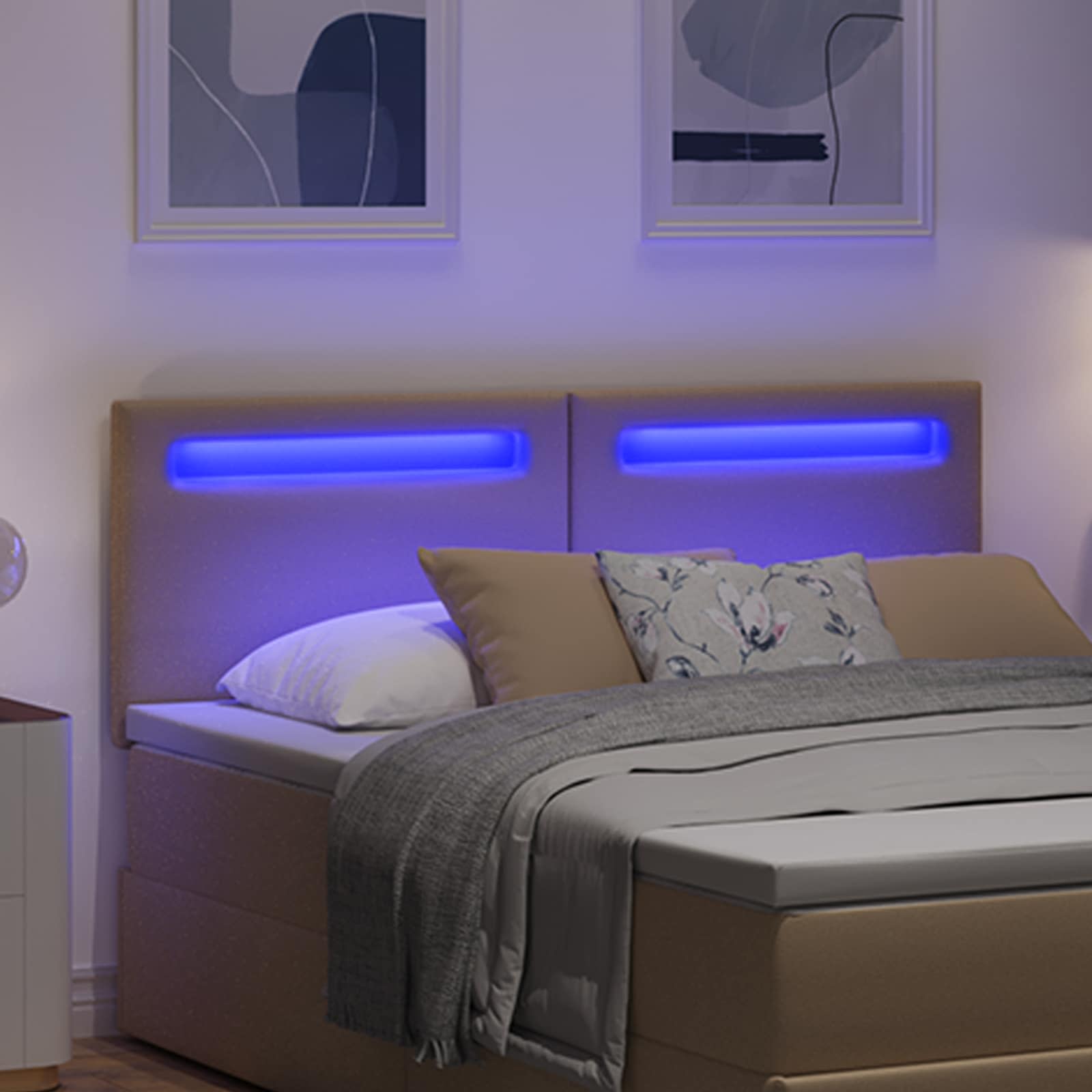 vidaXL LED κεφαλάρι Καπουτσίνο 160 cm Τεχνητό Δέρμα - Image 3