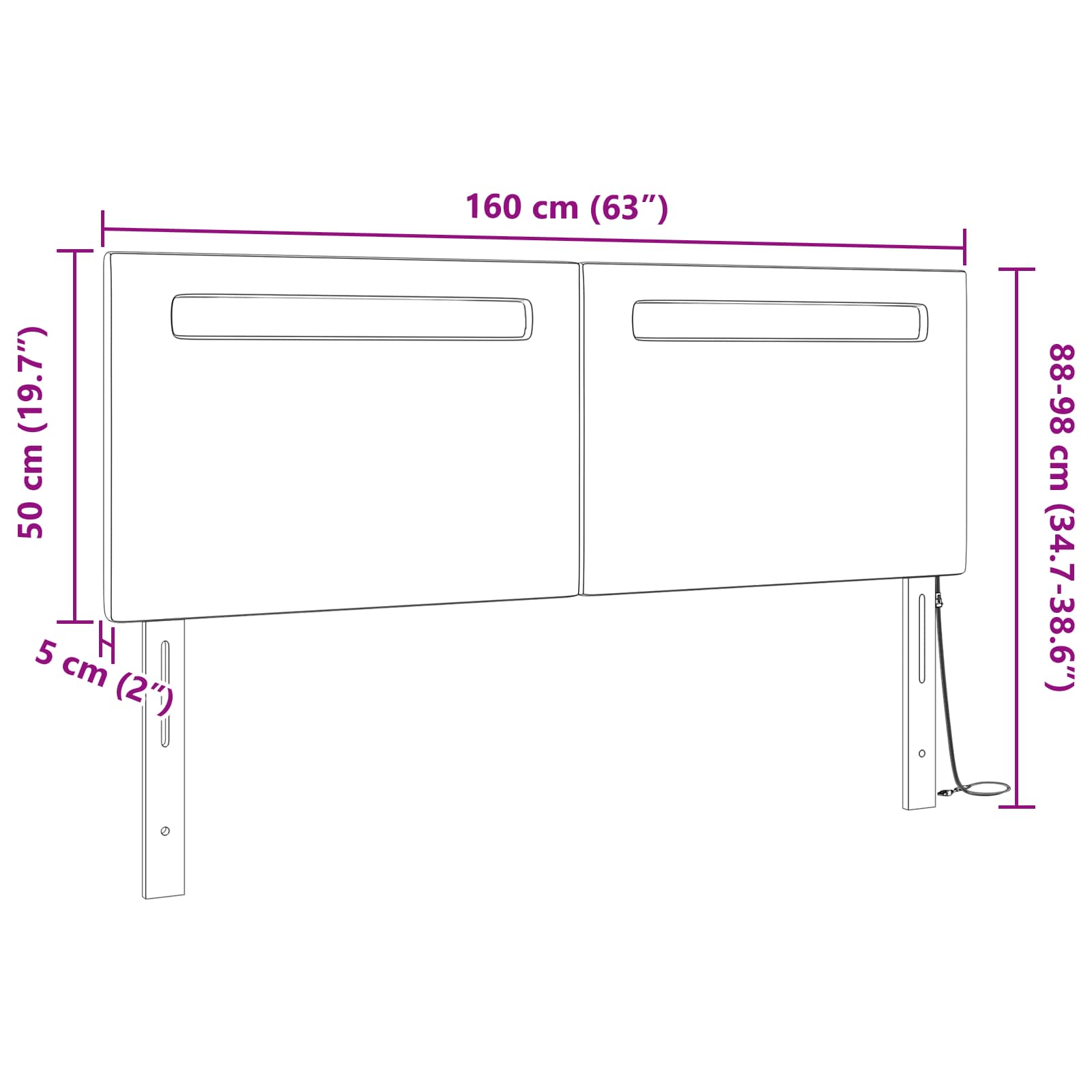 vidaXL LED κεφαλάρι Καπουτσίνο 160 cm Τεχνητό Δέρμα - Image 10