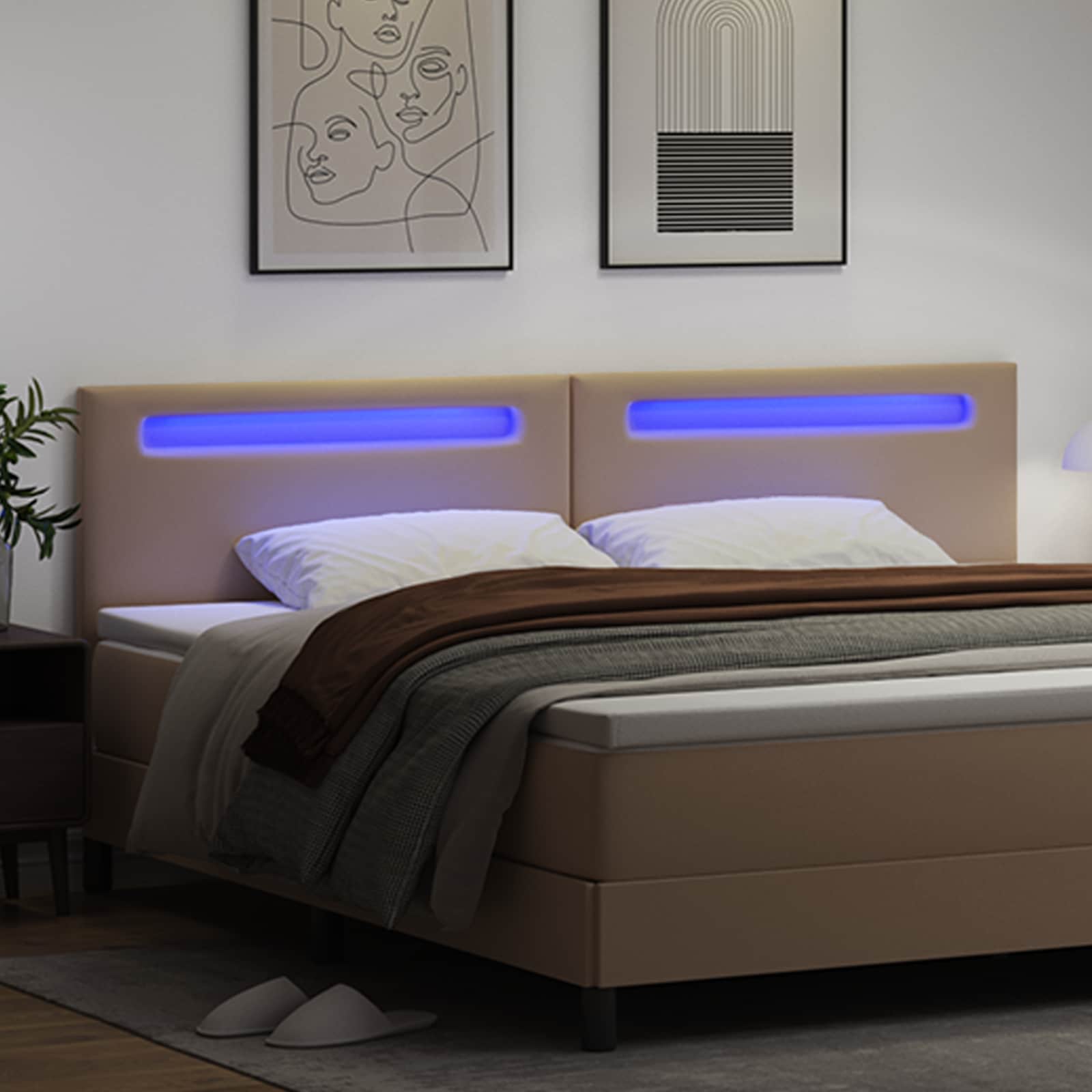 vidaXL LED κεφαλάρι Καπουτσίνο Τεχνητό Δέρμα - Image 3