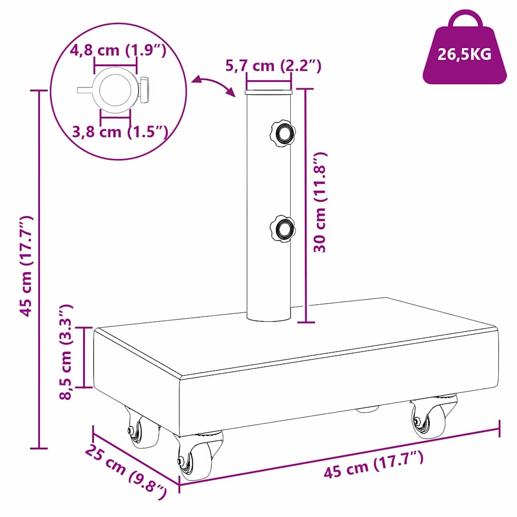 vidaXL Βάση ομπρέλας 25 kg Γκρι Γρανίτης Ορθογώνιος - Image 13