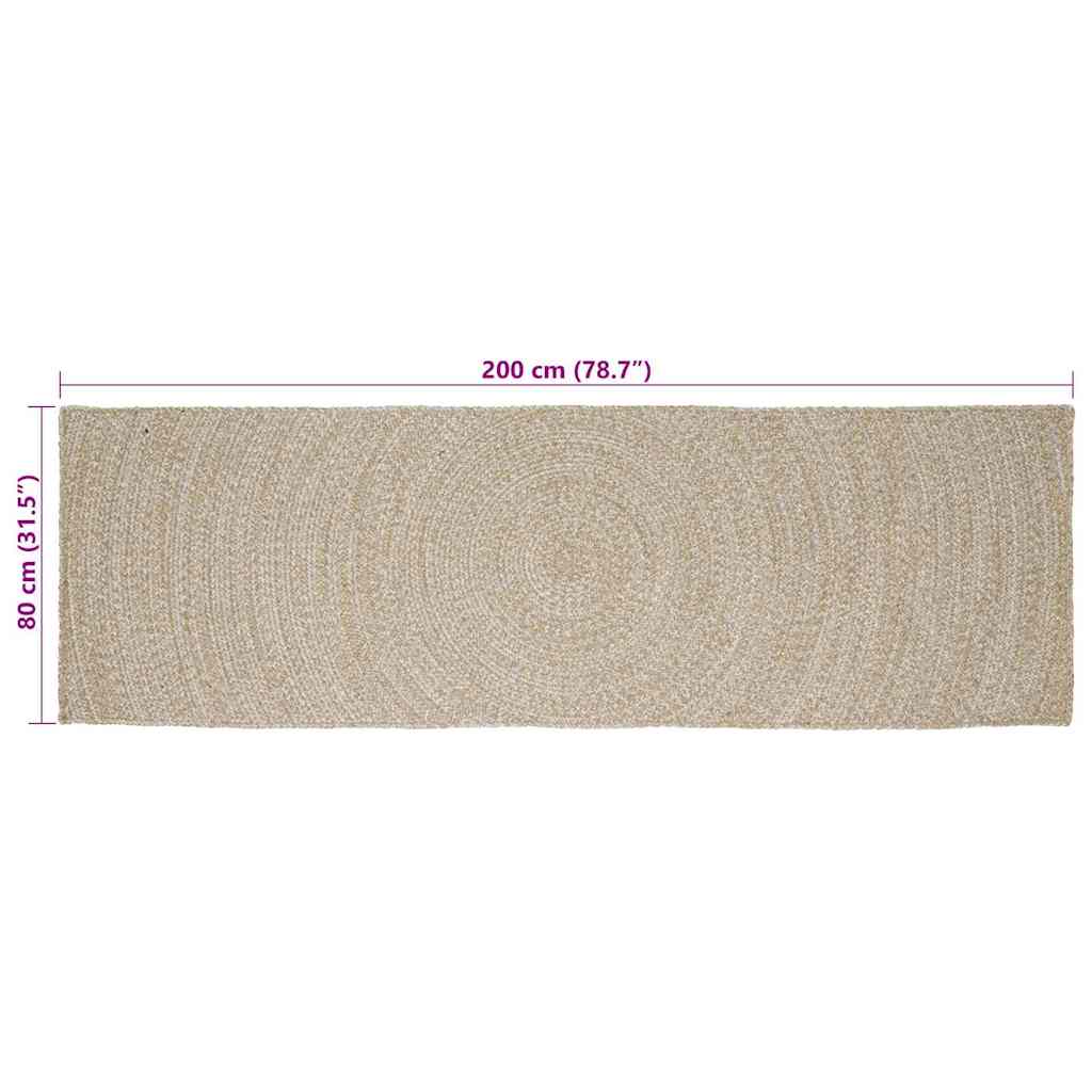 vidaXL Χαλί Περιοχής Φυσικό και Λευκό 80 x 200 cm Γιούτα - Image 8