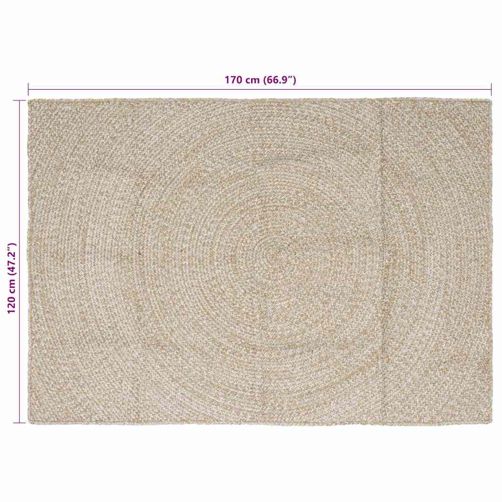 vidaXL Χαλί Περιοχής Φυσικό και Λευκό 120 x 170 cm Γιούτα - Image 8