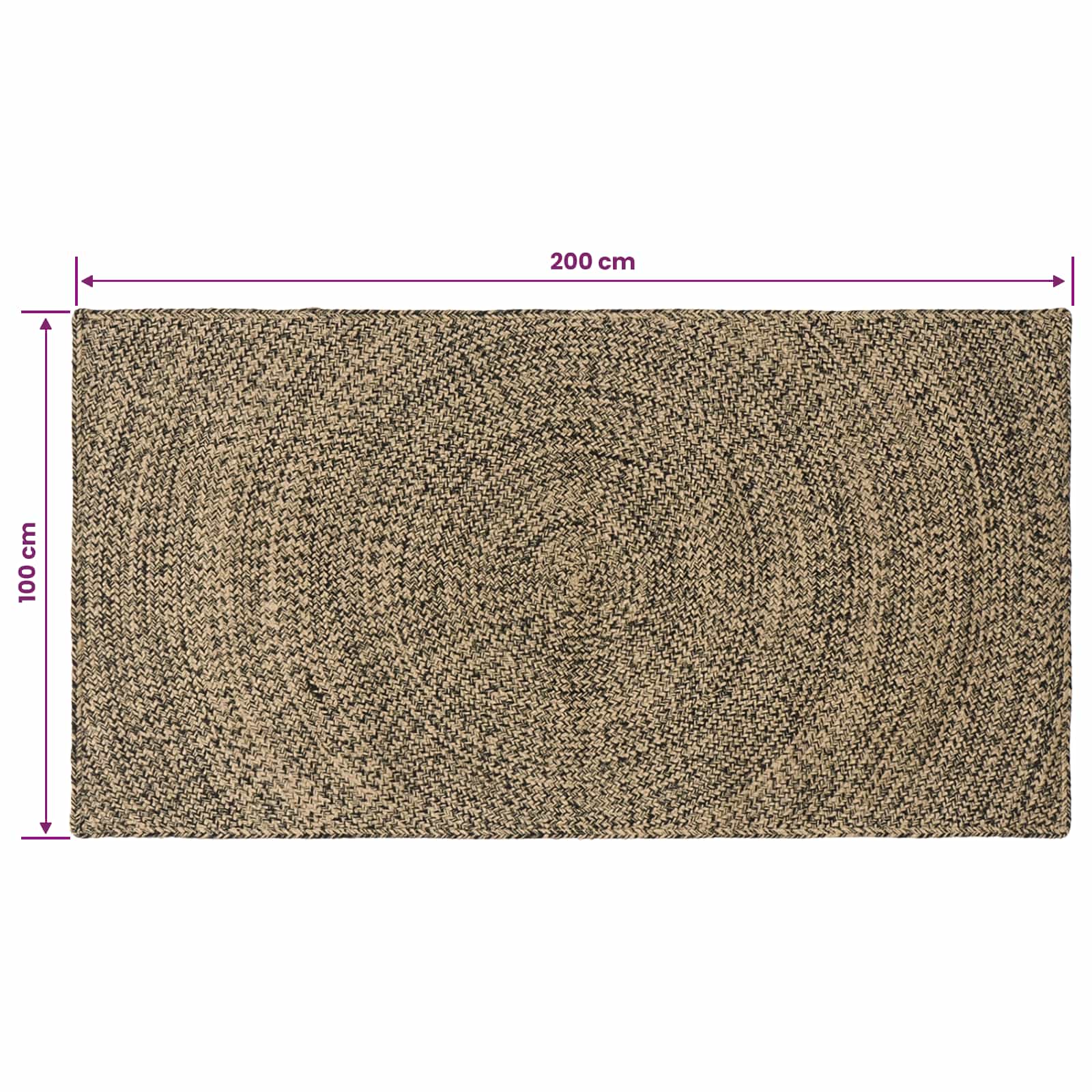 vidaXL Χαλί Περιοχής Φυσικό και Μαύρο 100 x 200 cm Γιούτα - Image 8