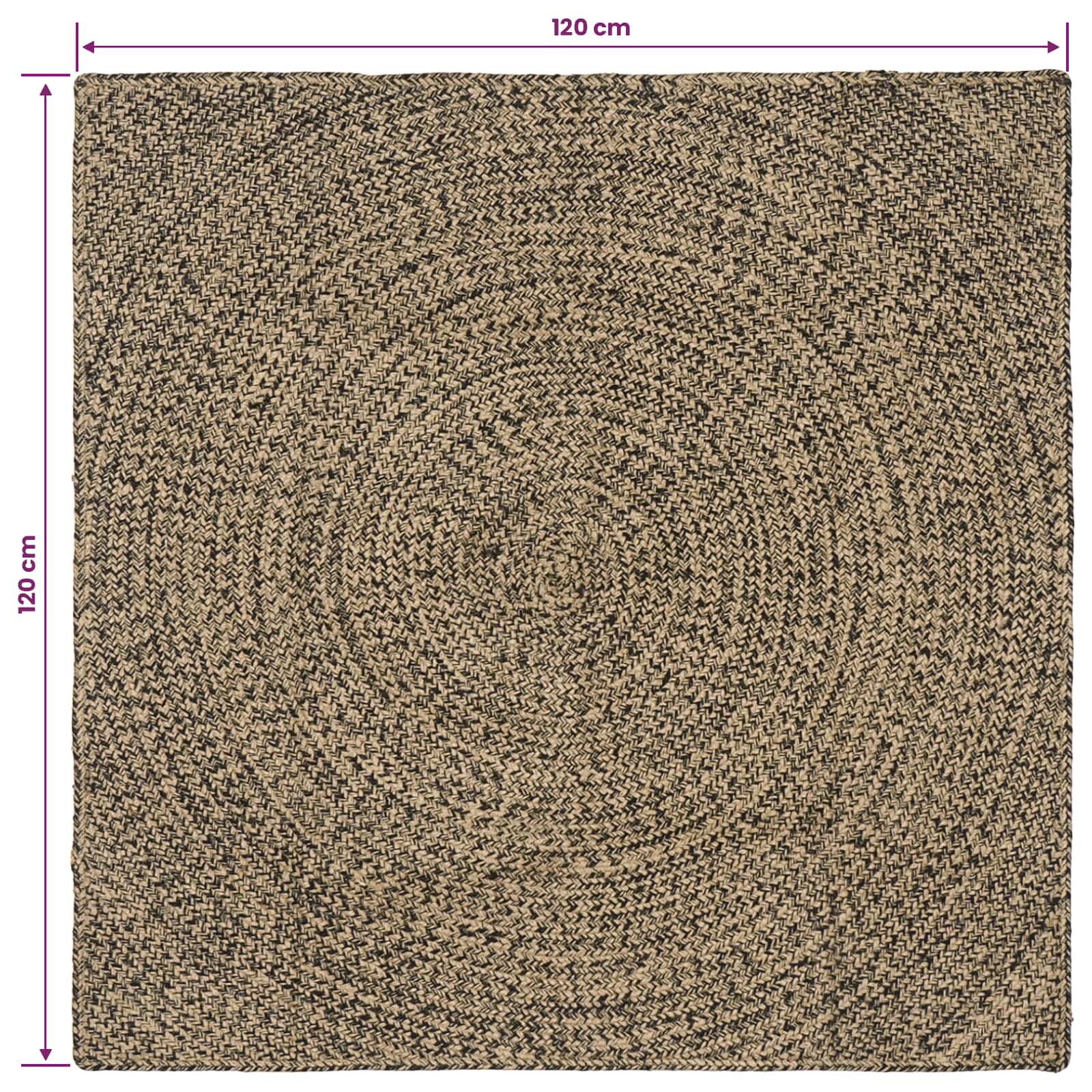 vidaXL Χαλί Περιοχής Φυσικό και Μαύρο 120 x 120 cm Γιούτα - Image 8
