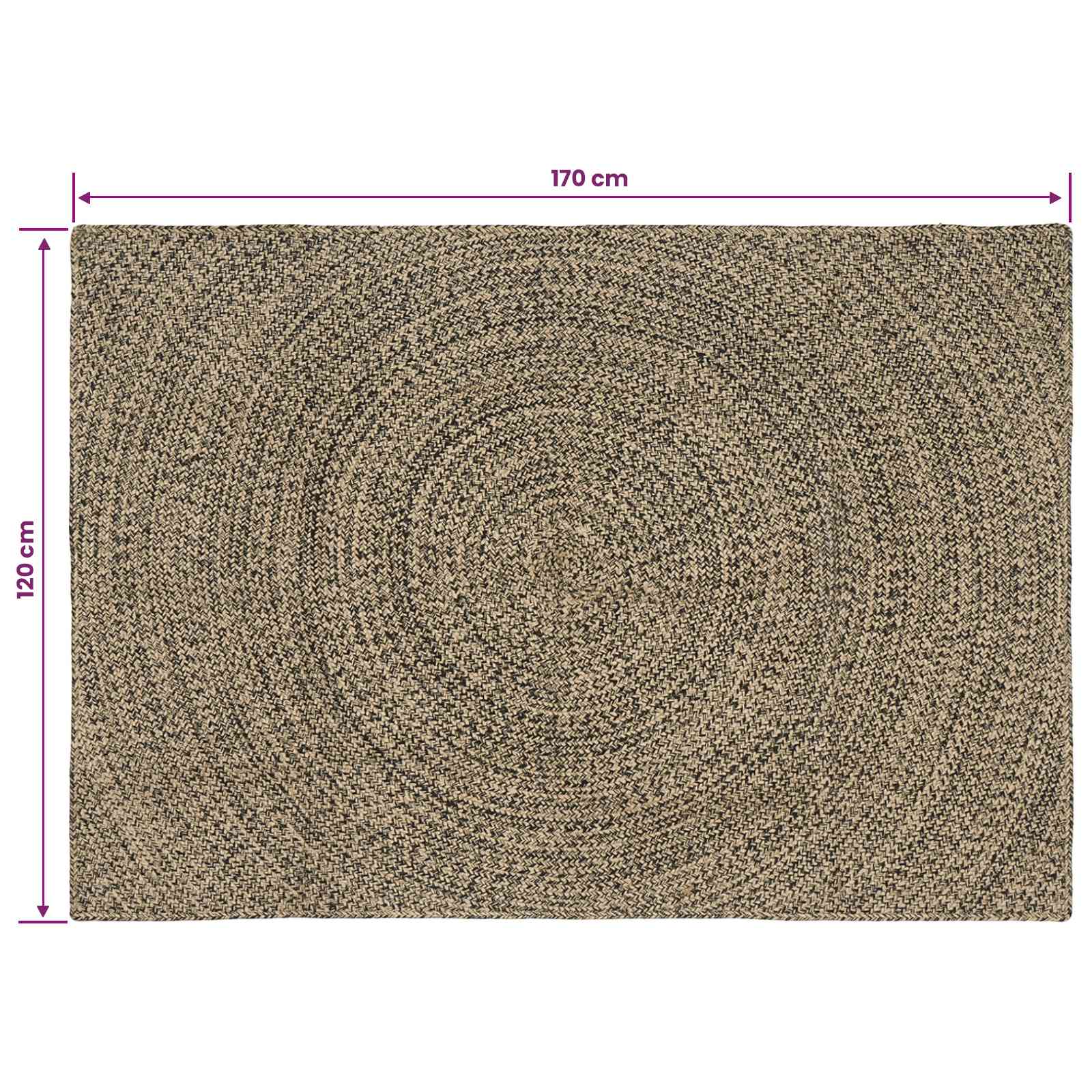 vidaXL Χαλί Περιοχής Φυσικό και Μαύρο 120 x 170 cm Γιούτα - Image 8