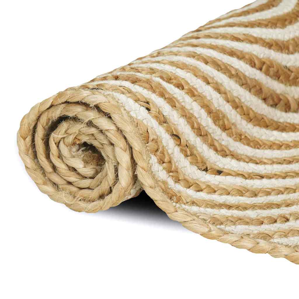 vidaXL Χαλί Περιοχής Φυσικό και Λευκό 120 x 120 cm Γιούτα - Image 3