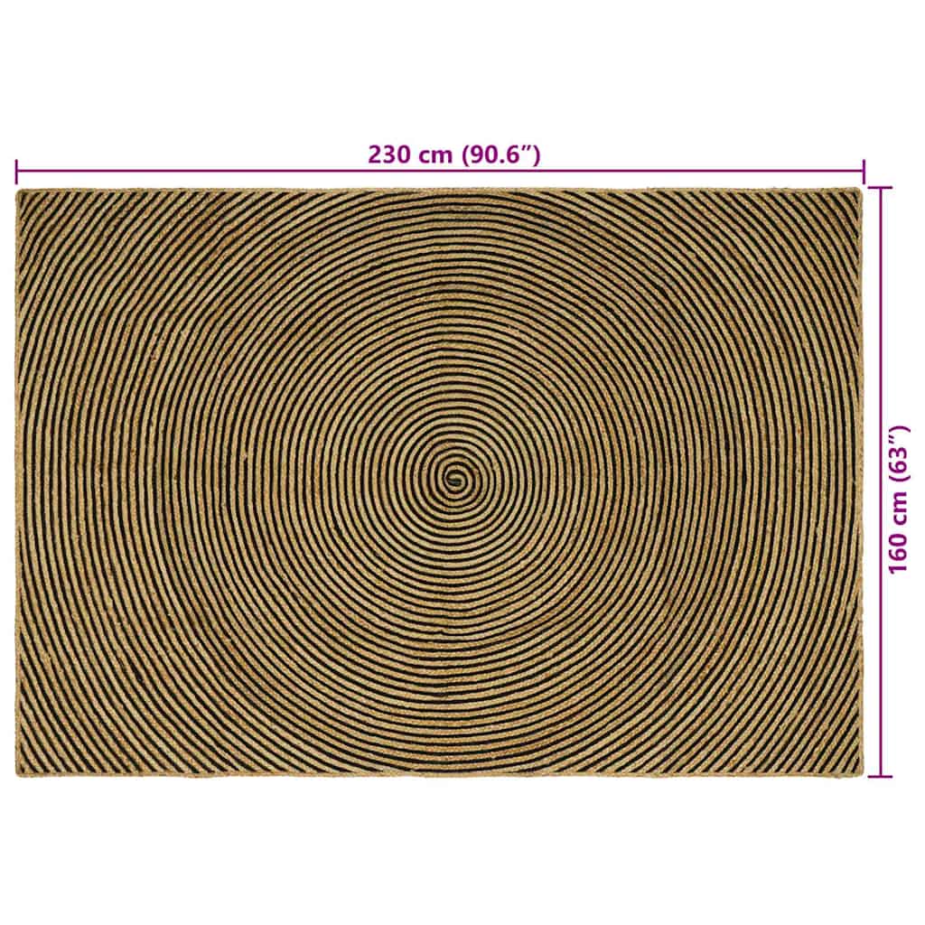 vidaXL Χαλί Περιοχής Φυσικό και Μαύρο 160 x 230 cm Γιούτα - Image 9