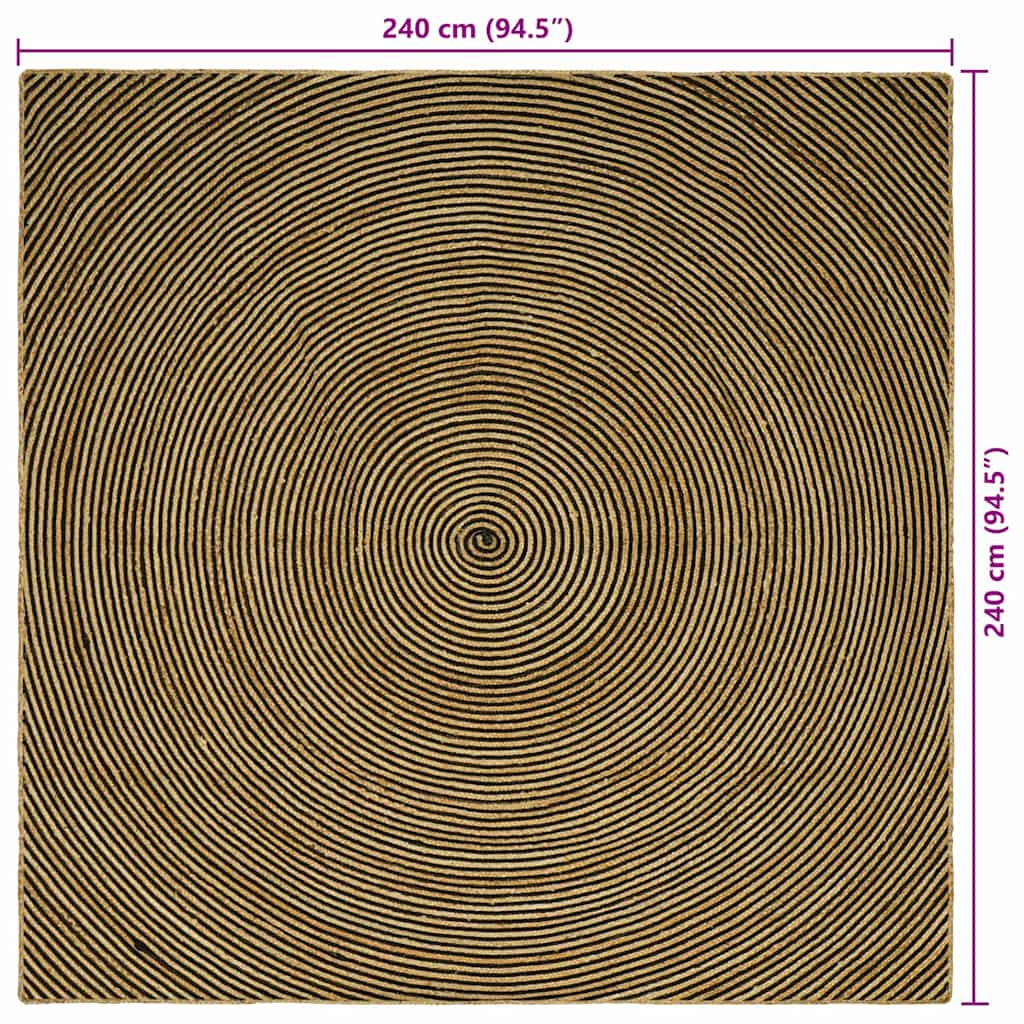 vidaXL Χαλί Περιοχής Φυσικό και Μαύρο 240 x 240 cm Γιούτα - Image 9