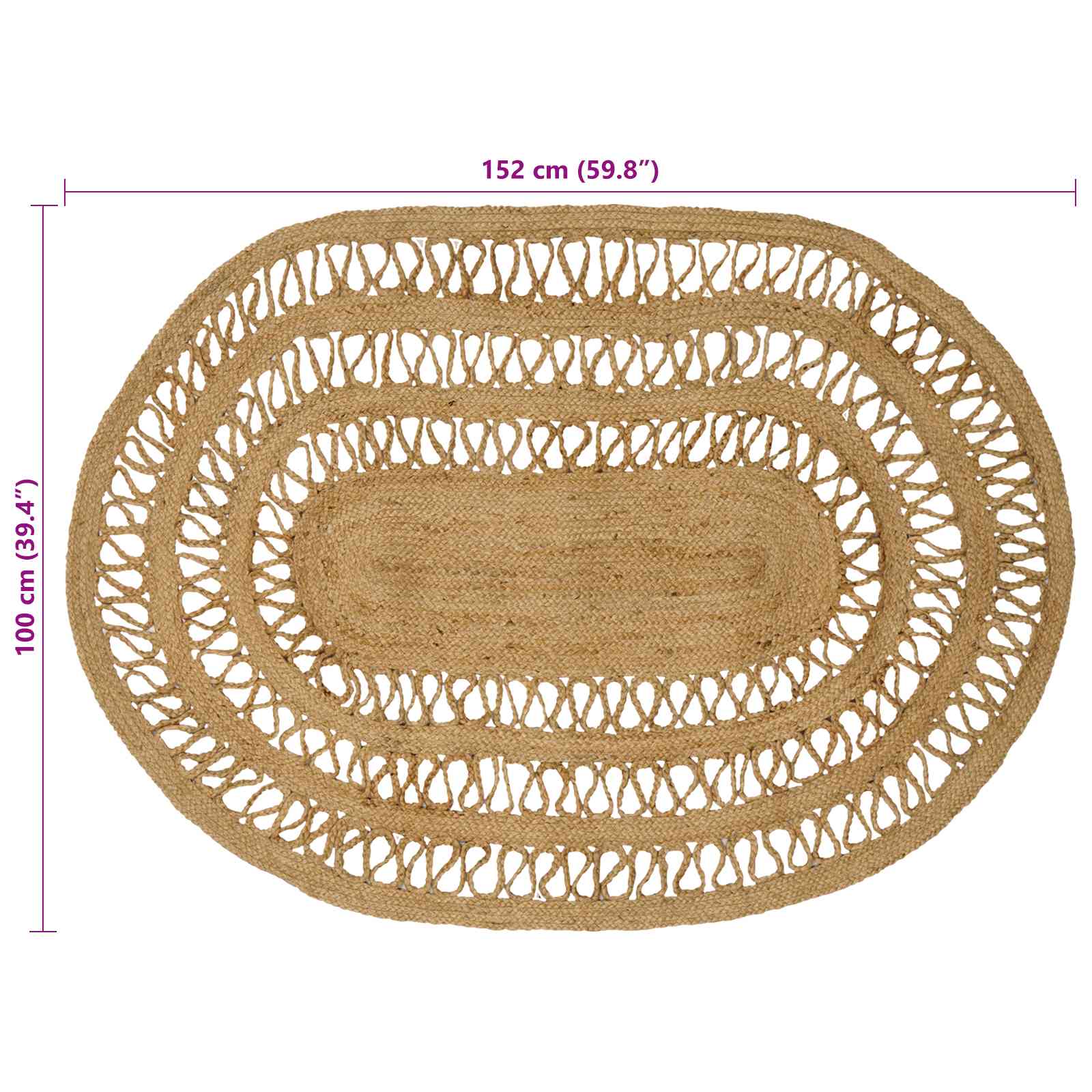 vidaXL Χαλί Περιοχής Φυσικό 100 x 152 εκ. Γιούτα - Image 7