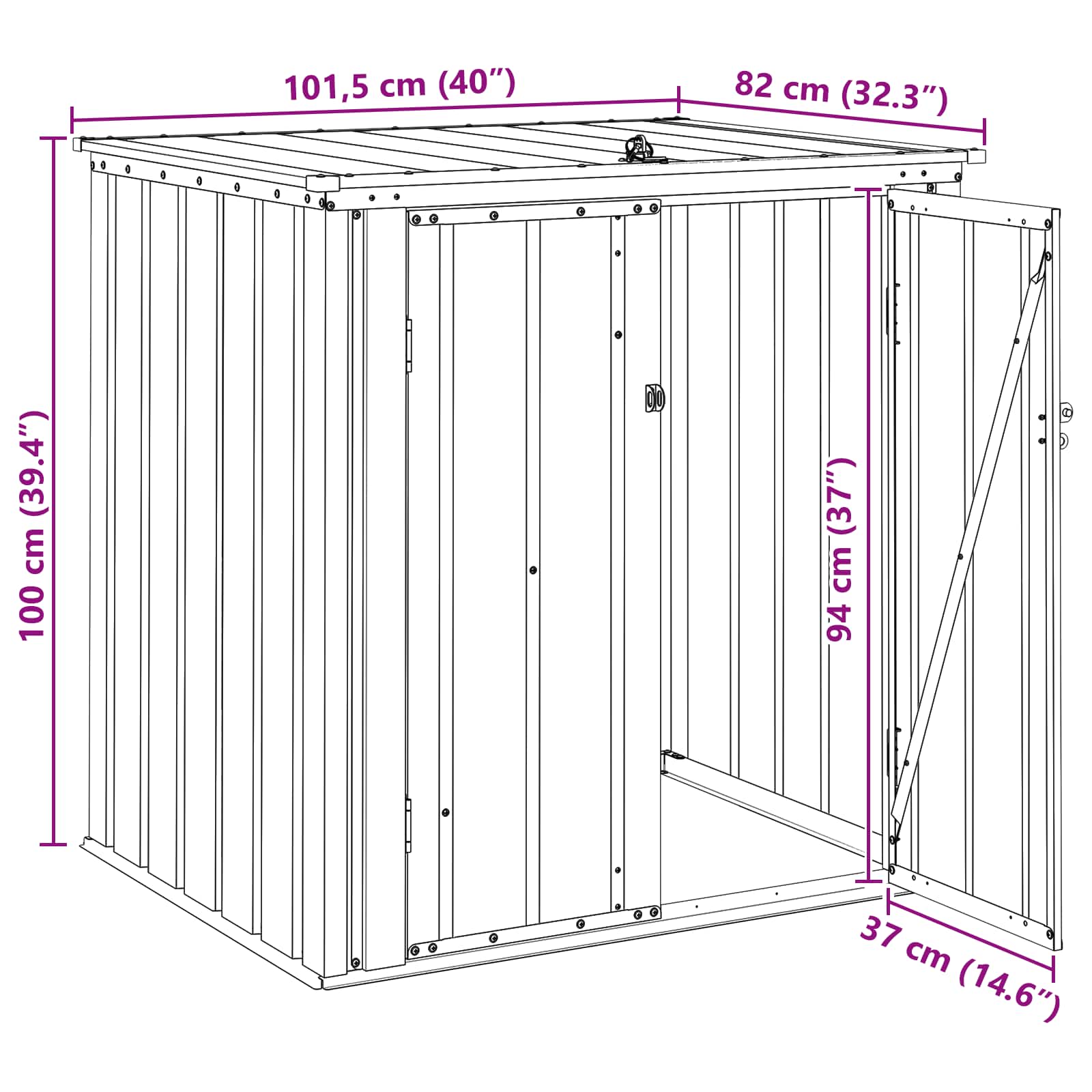 vidaXL Κουτί αποθήκευσης κήπου Μαύρο 101,5 x 82 x 100 εκ. Ατσάλι - Image 14