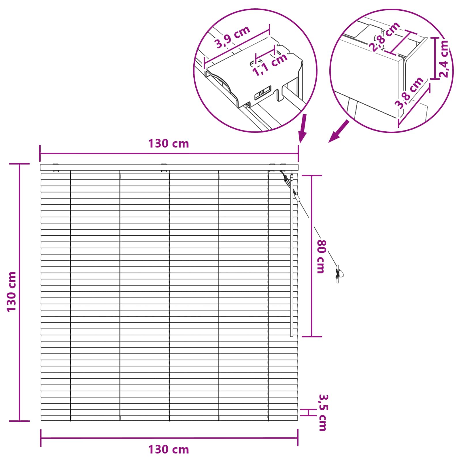 vidaXL Βενετσιάνικη Σκίαση Όψη Δρύς 130 x 130 cm 35 mm - Image 9
