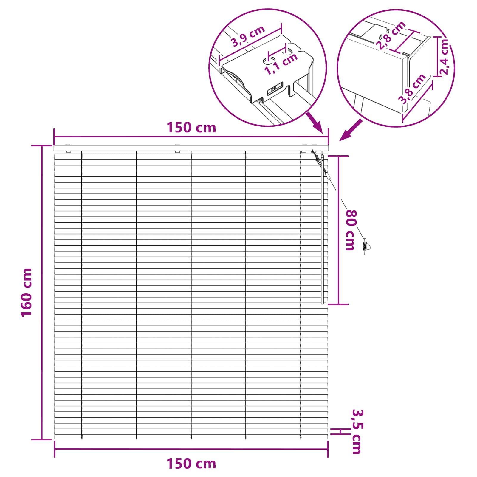 vidaXL Βενετσιάνικη Σκίαση Όψη Δρύς 150 x 160 cm 35 mm - Image 9
