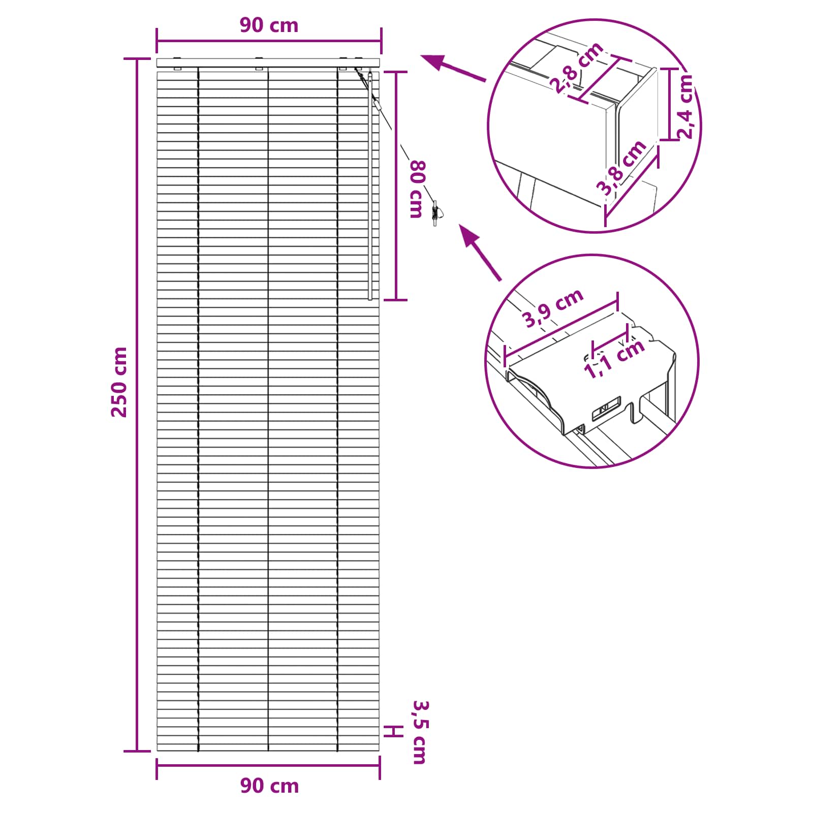 vidaXL Βενετσιάνικη Σκίαση Όψη Δρύς 90 x 250 εκ. 35 mm - Image 9