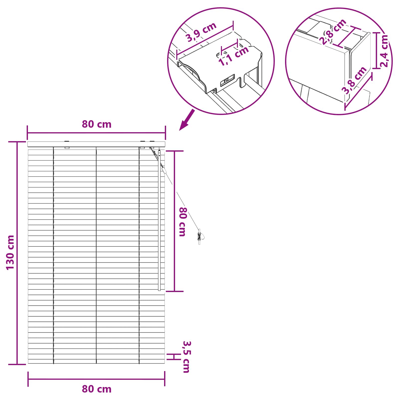 vidaXL Βενετσιάνικη Σκίαση Λευκό 80 x 130 εκ 35 mm - Image 9