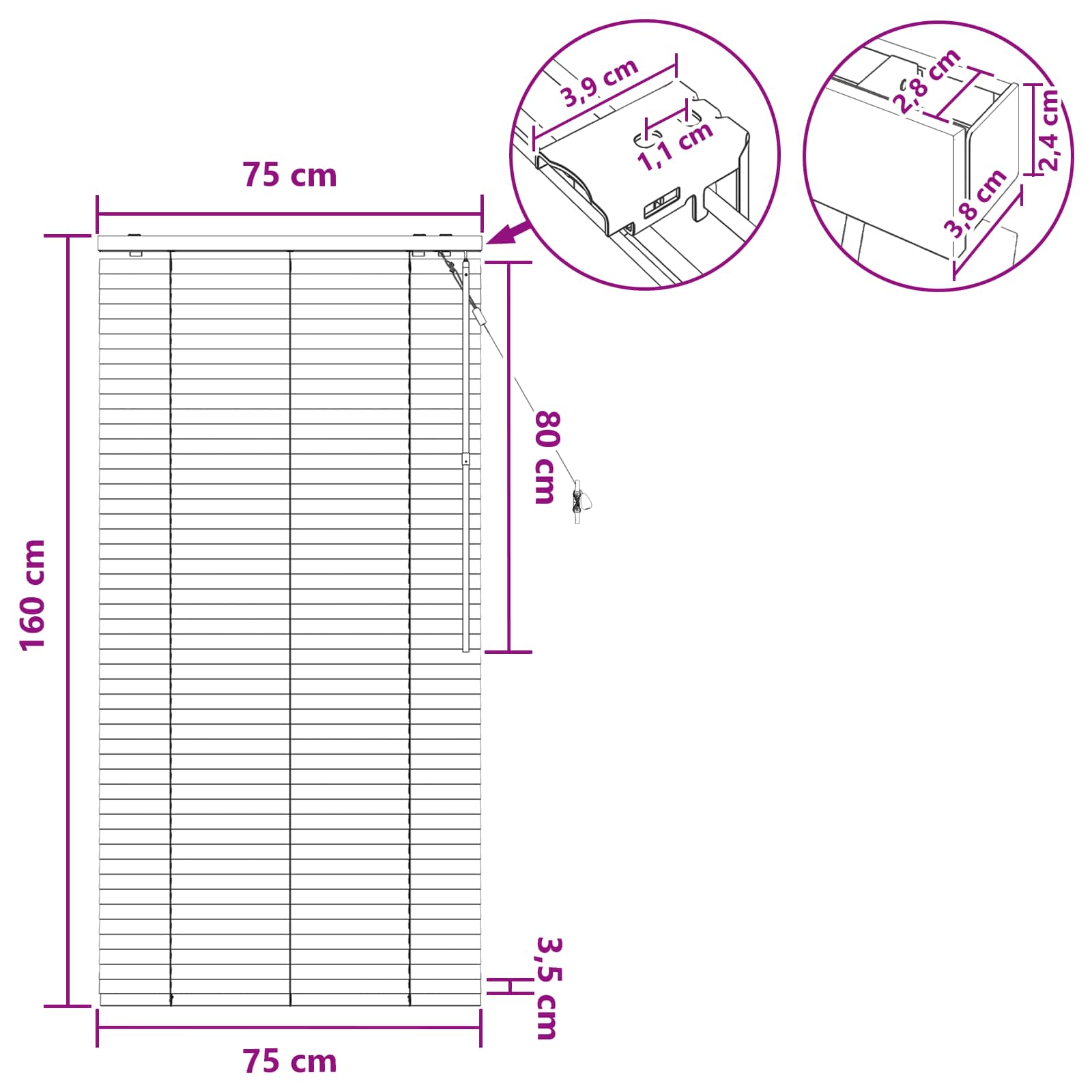vidaXL Βενετσιάνικη Σκίαση Λευκό 75 x 160 εκ. 35 mm - Image 9