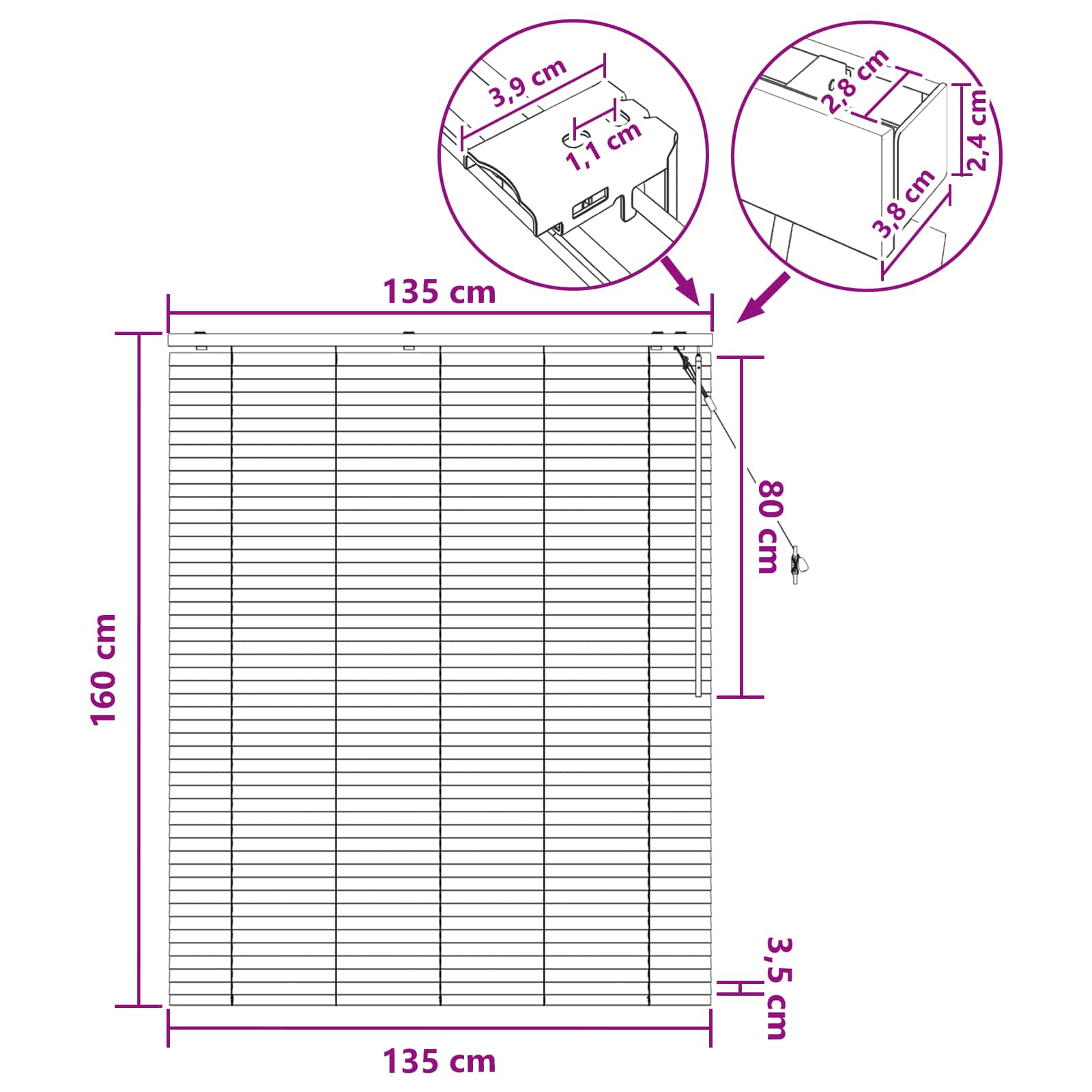 vidaXL Βενετσιάνικη Σκίαση Λευκό 135 x 160 εκ. 35 mm - Image 9
