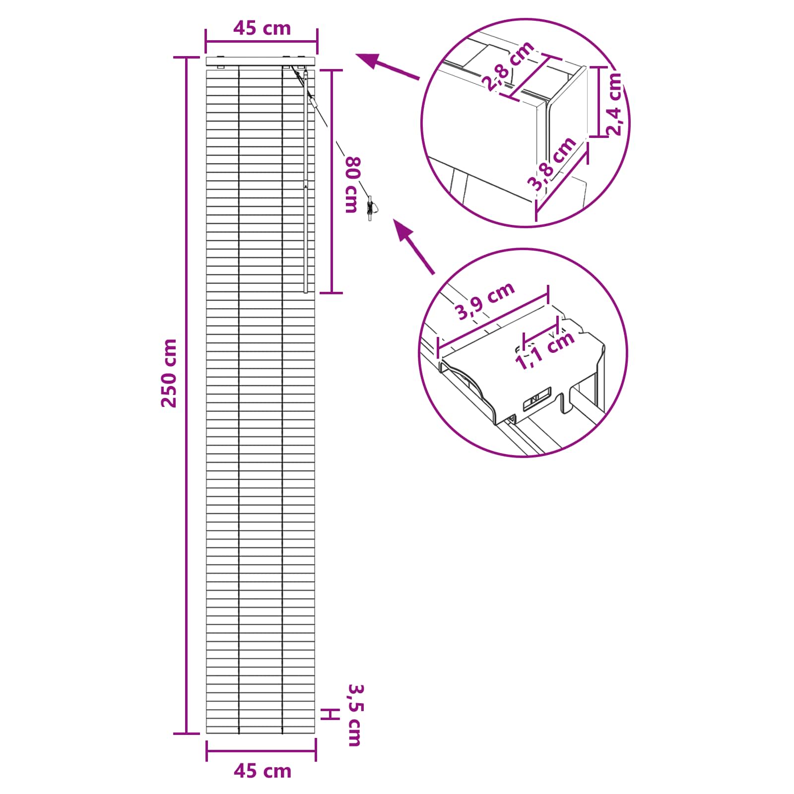 vidaXL Βενετσιάνικη Σκίαση Λευκό 45 x 250 εκ. 35 mm - Image 9
