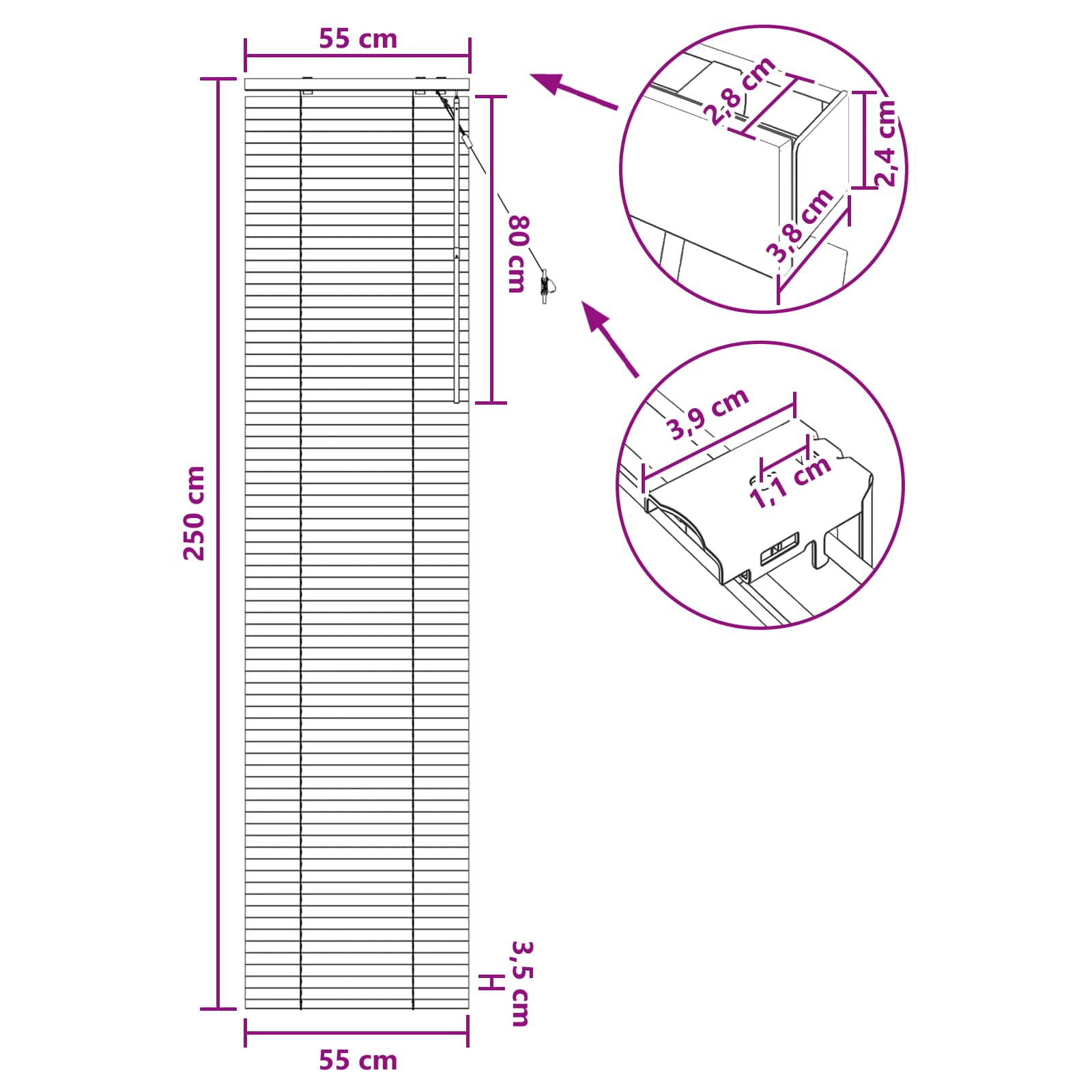 vidaXL Βενετσιάνικη Σκίαση Λευκό 55 x 250 εκ. 35 mm - Image 9