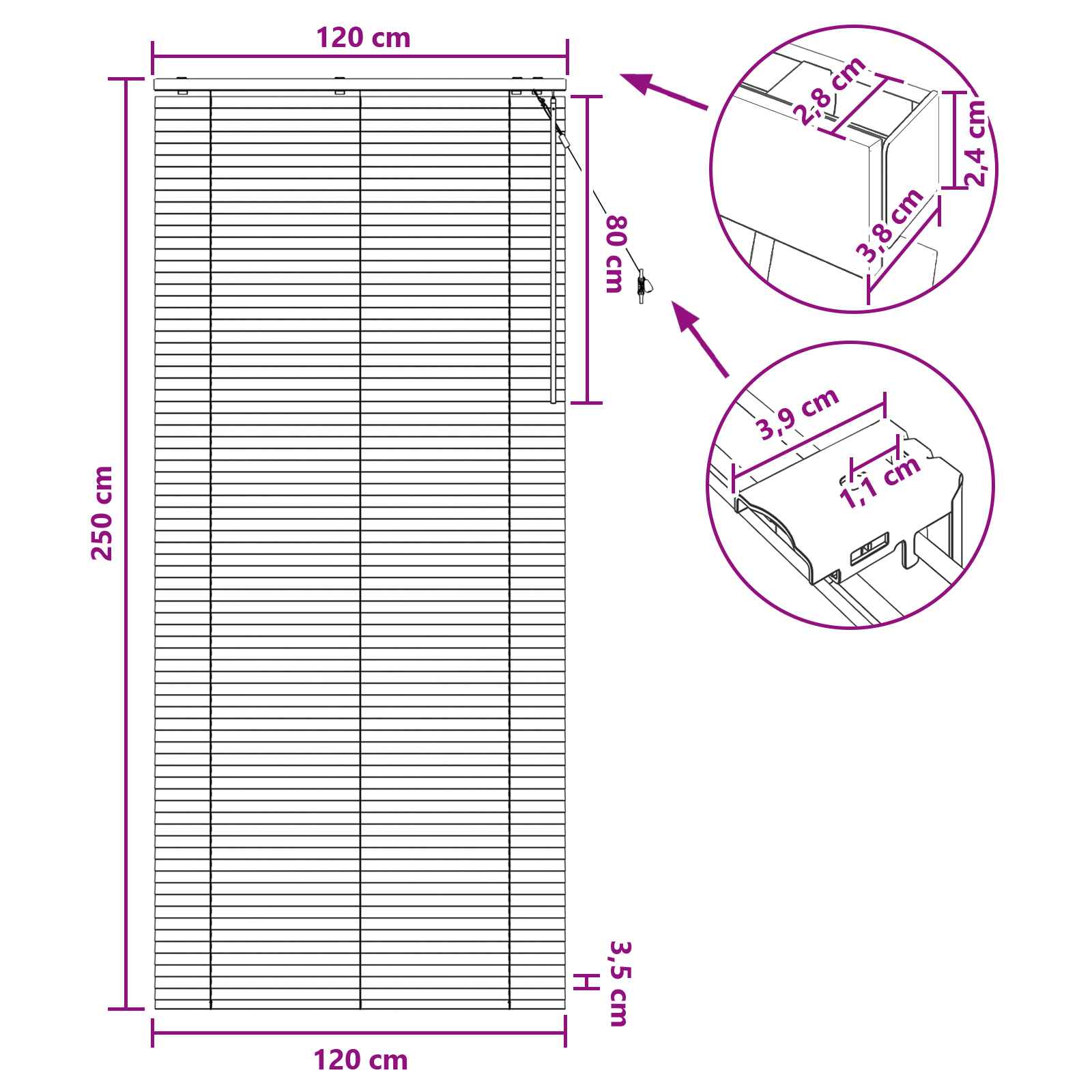 vidaXL Βενετσιάνικη Σκίαση Λευκό 120 x 250 cm 35 mm - Image 9