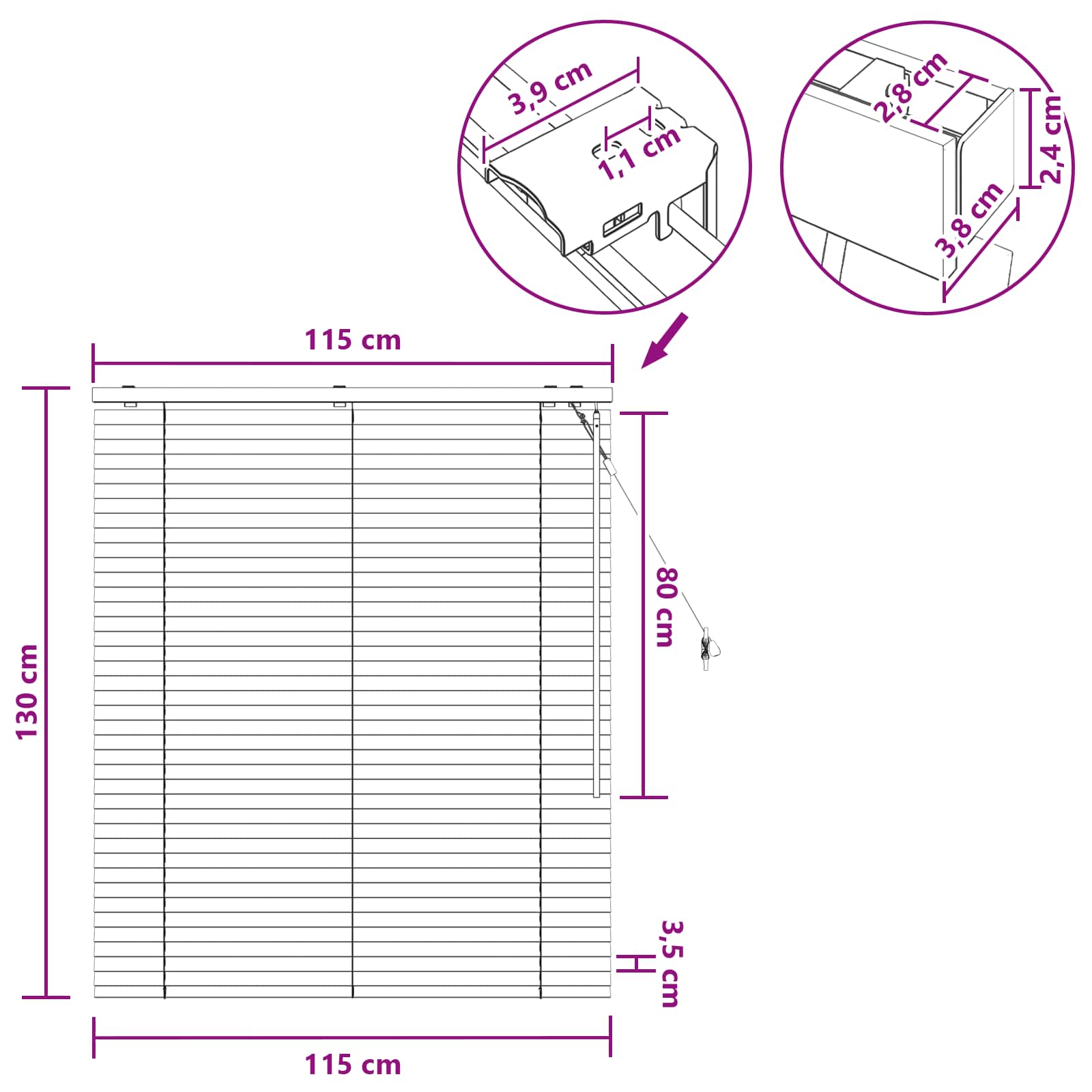 vidaXL Βενετσιάνικη Σκίαση Μαύρο 115 x 130 εκ 35 mm - Image 9