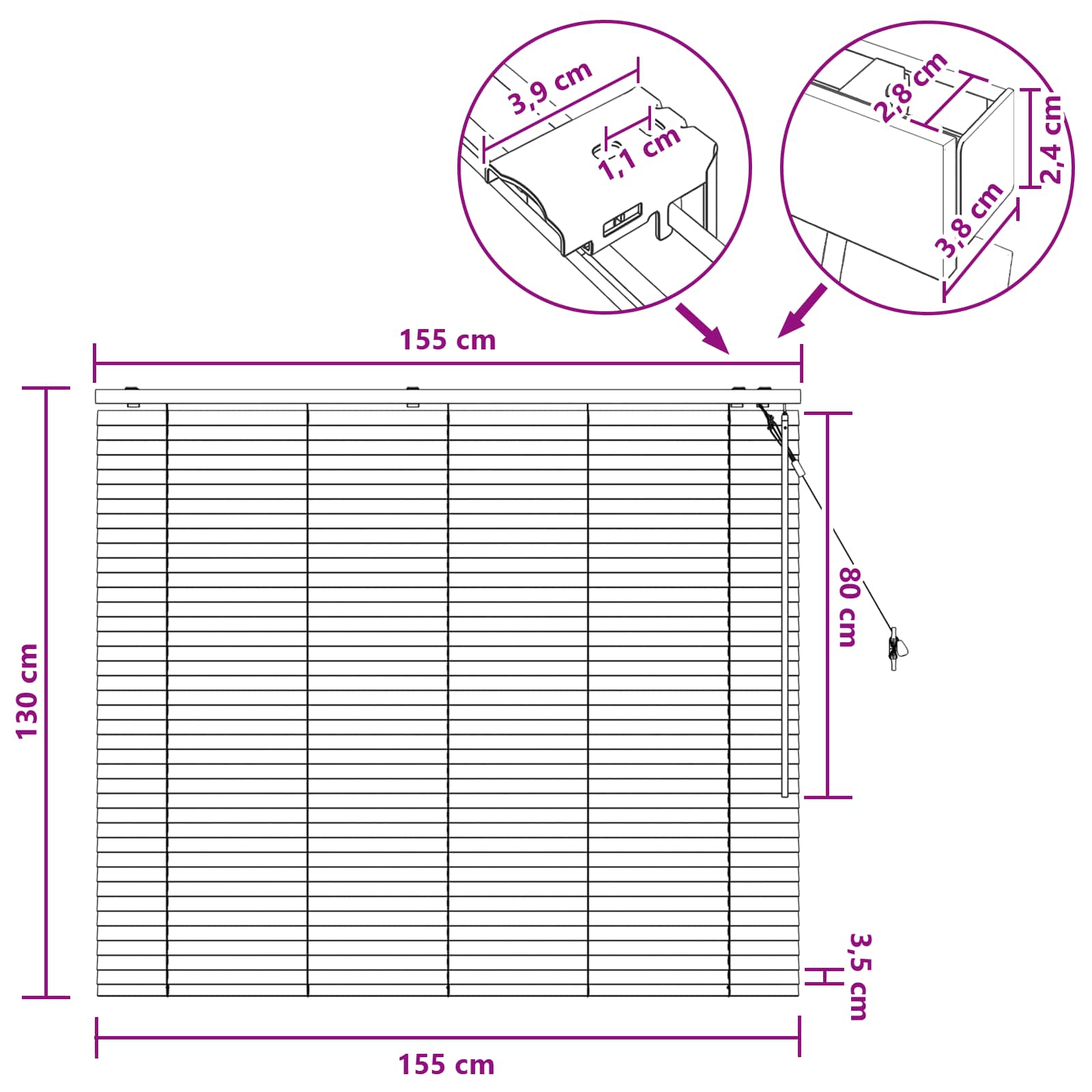 vidaXL Βενετσιάνικη Σκίαση Μαύρο 155 x 130 εκ 35 mm - Image 9