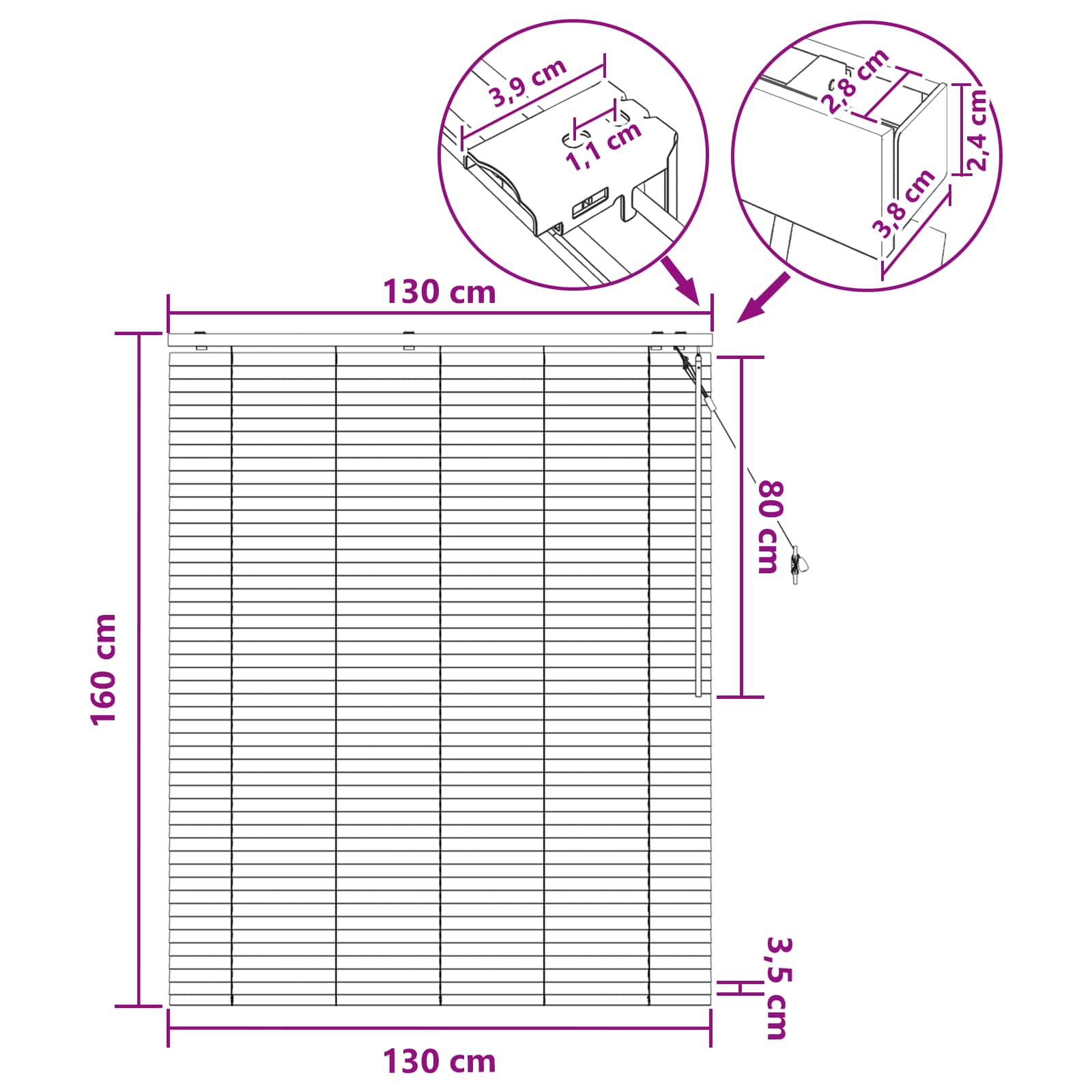 vidaXL Βενετσιάνικη Σκίαση Μαύρο 130 x 160 εκ 35 mm - Image 9