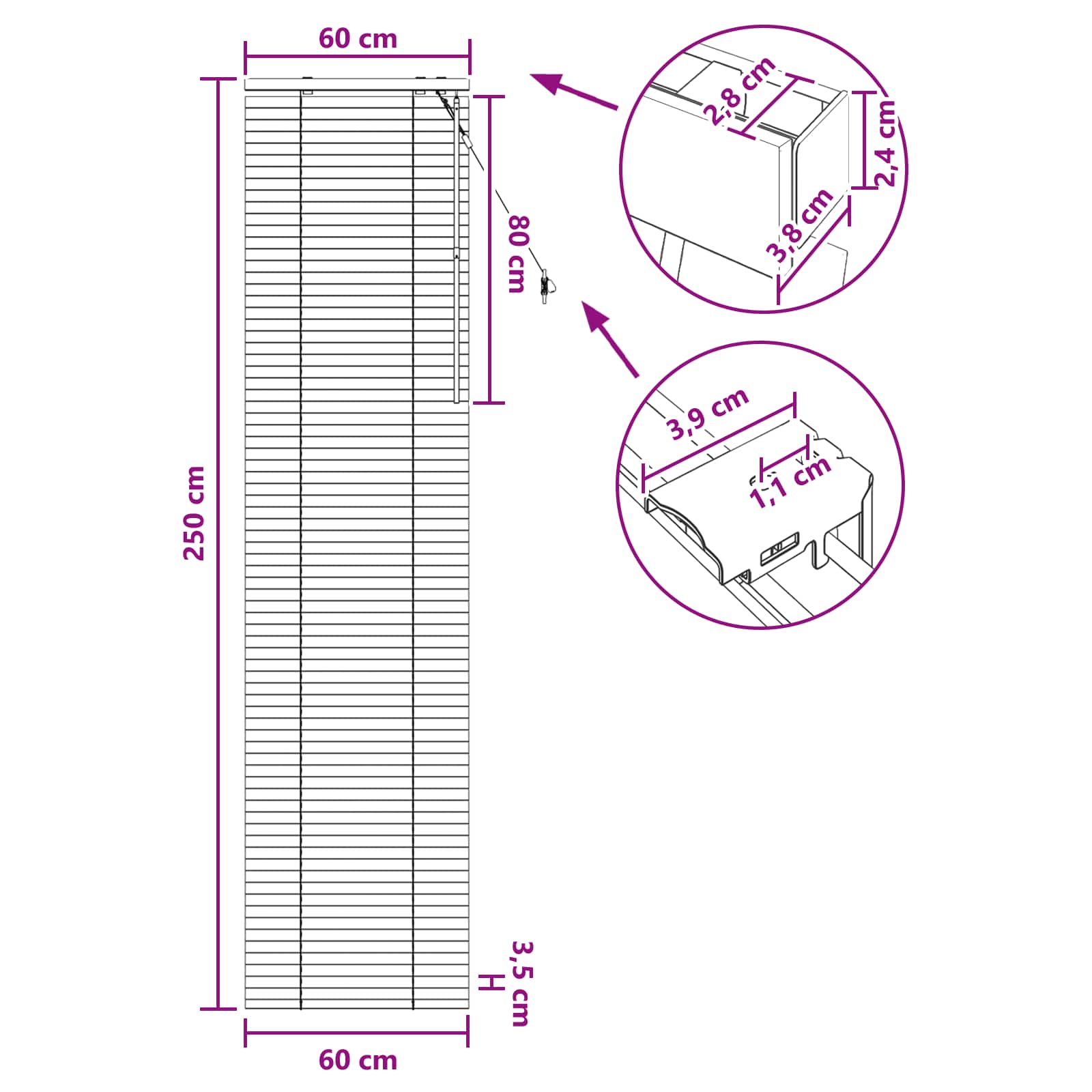 vidaXL Βενετσιάνικη Σκίαση Μαύρο 60 x 250 εκ. 35 mm - Image 9