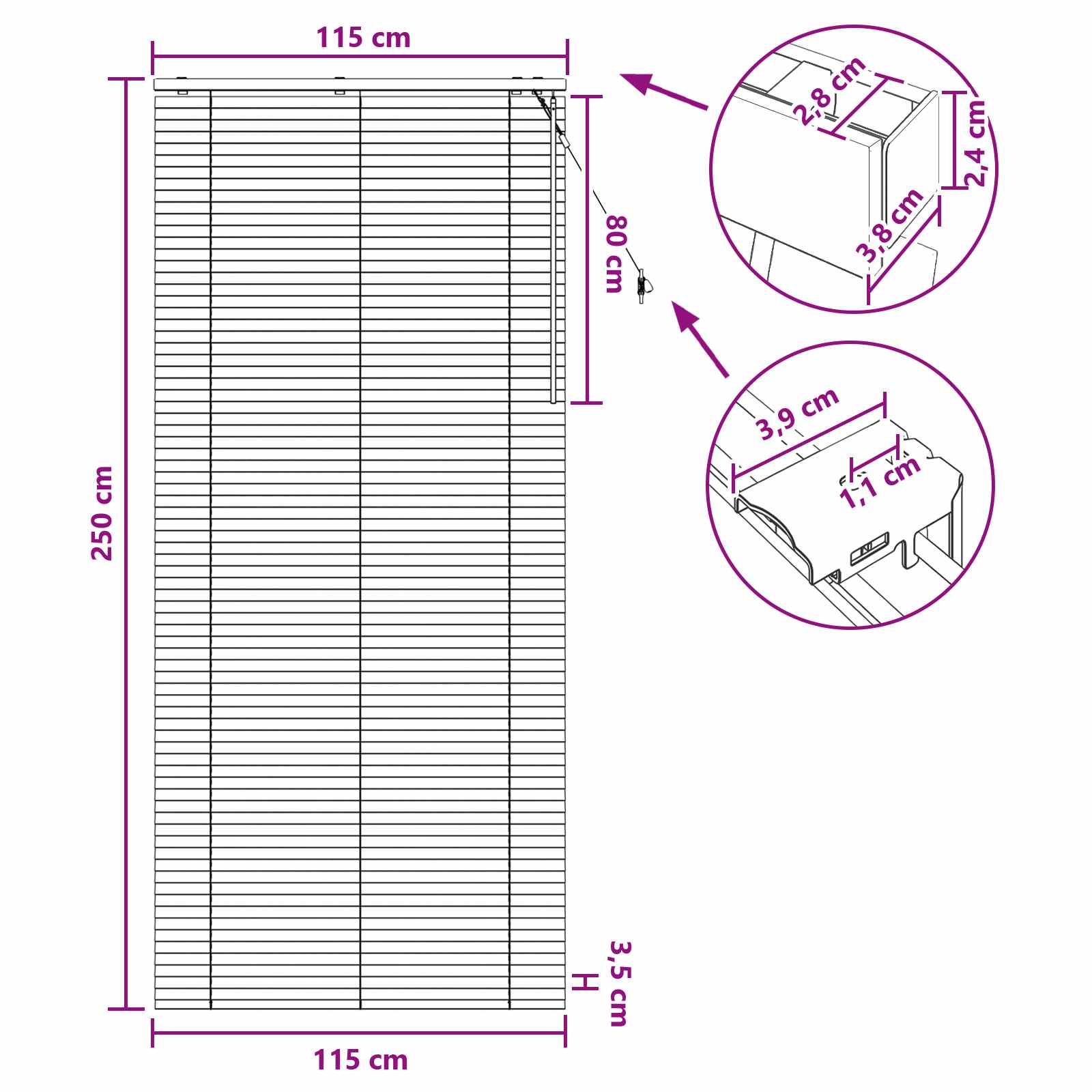 vidaXL Βενετσιάνικη Σκίαση Μαύρο 115 x 250 εκ. 35 mm - Image 9