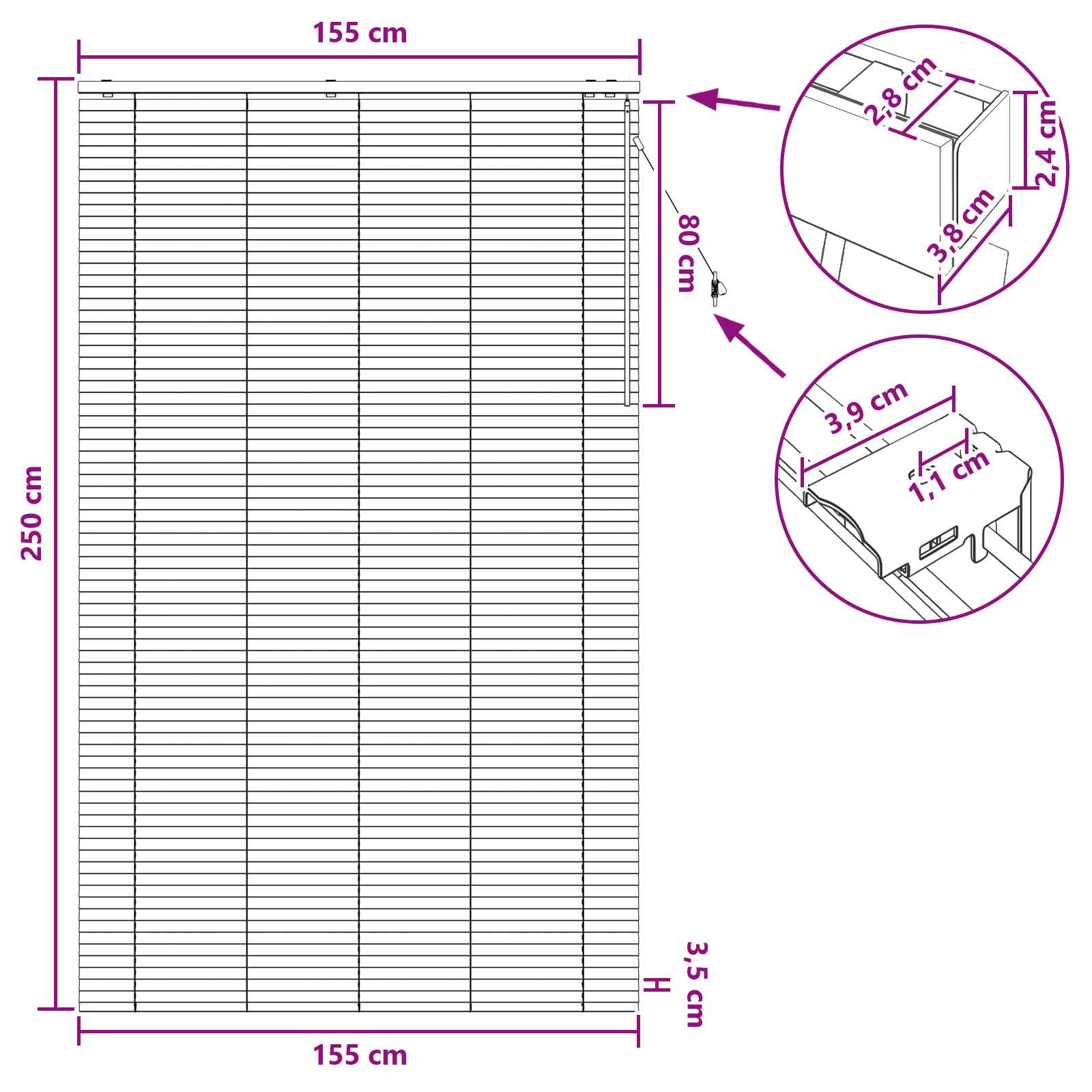 vidaXL Βενετσιάνικη Σκίαση Μαύρο 155 x 250 εκ. 35 mm - Image 9