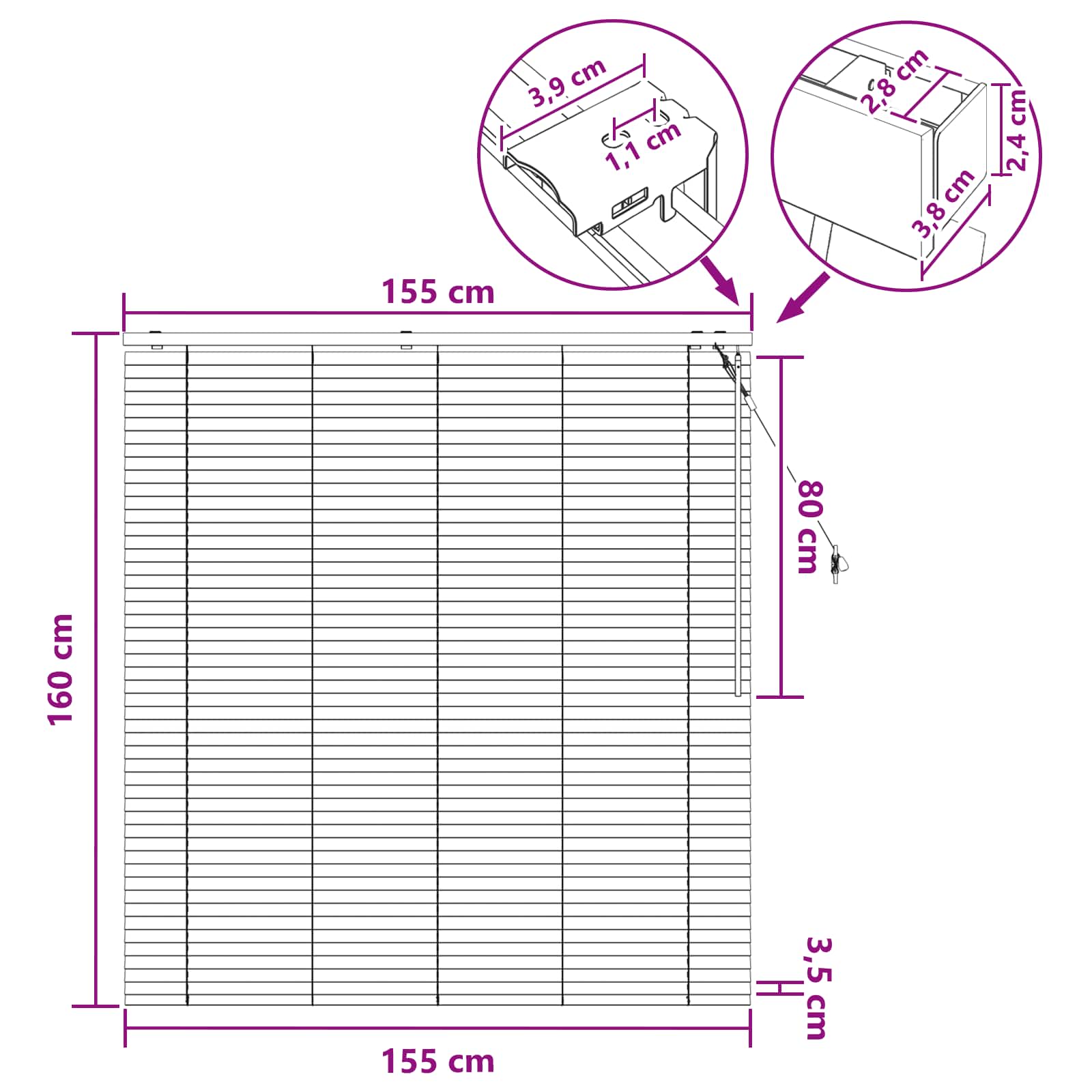 vidaXL Βενετσιάνικη Σκίαση Σκούρο Καφέ 155 x 160 εκ. 35 mm - Image 9