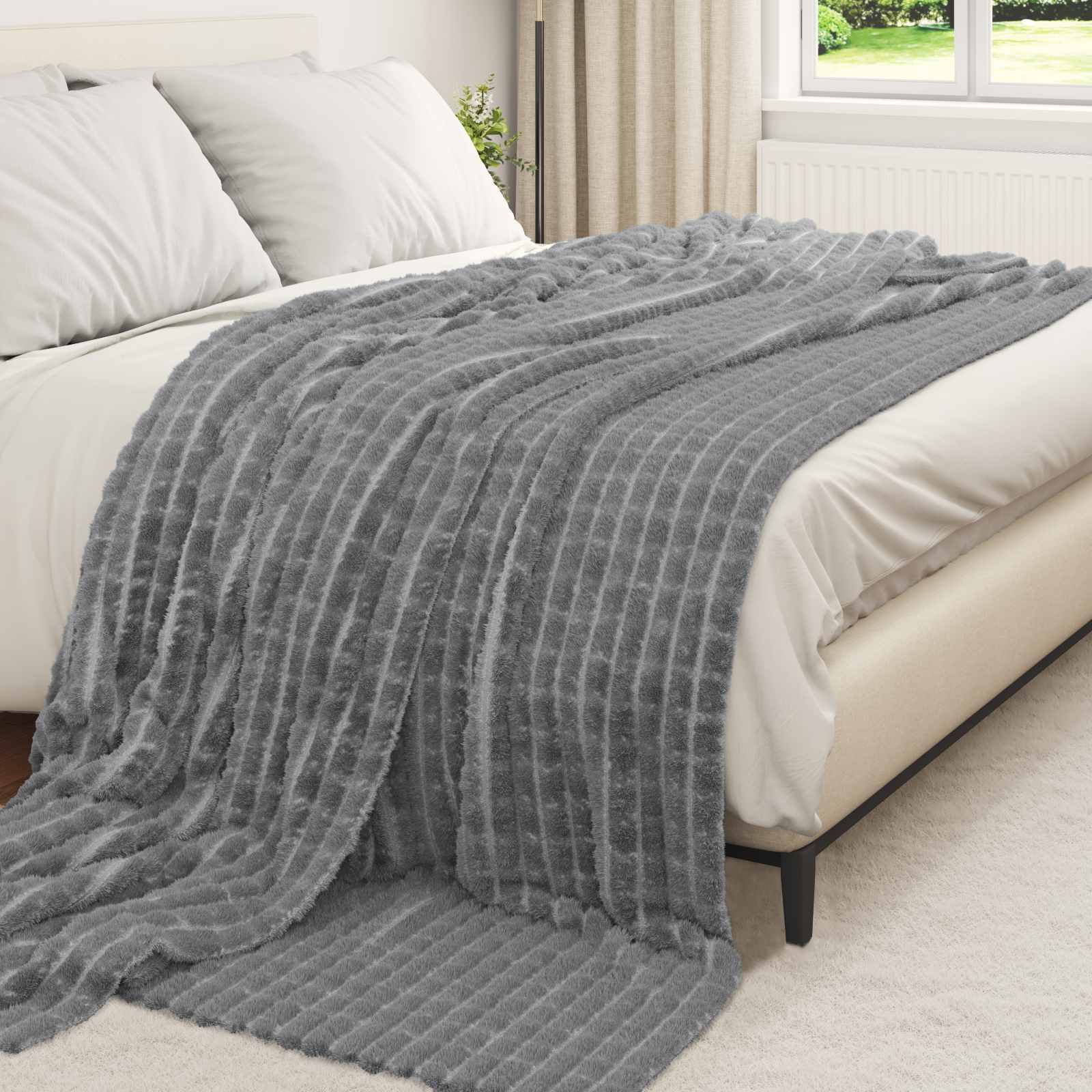 vidaXL Κουβέρτα Σκούρο Γκρι 270 x 240 cm 1.66 kg Μαλλί - Image 3