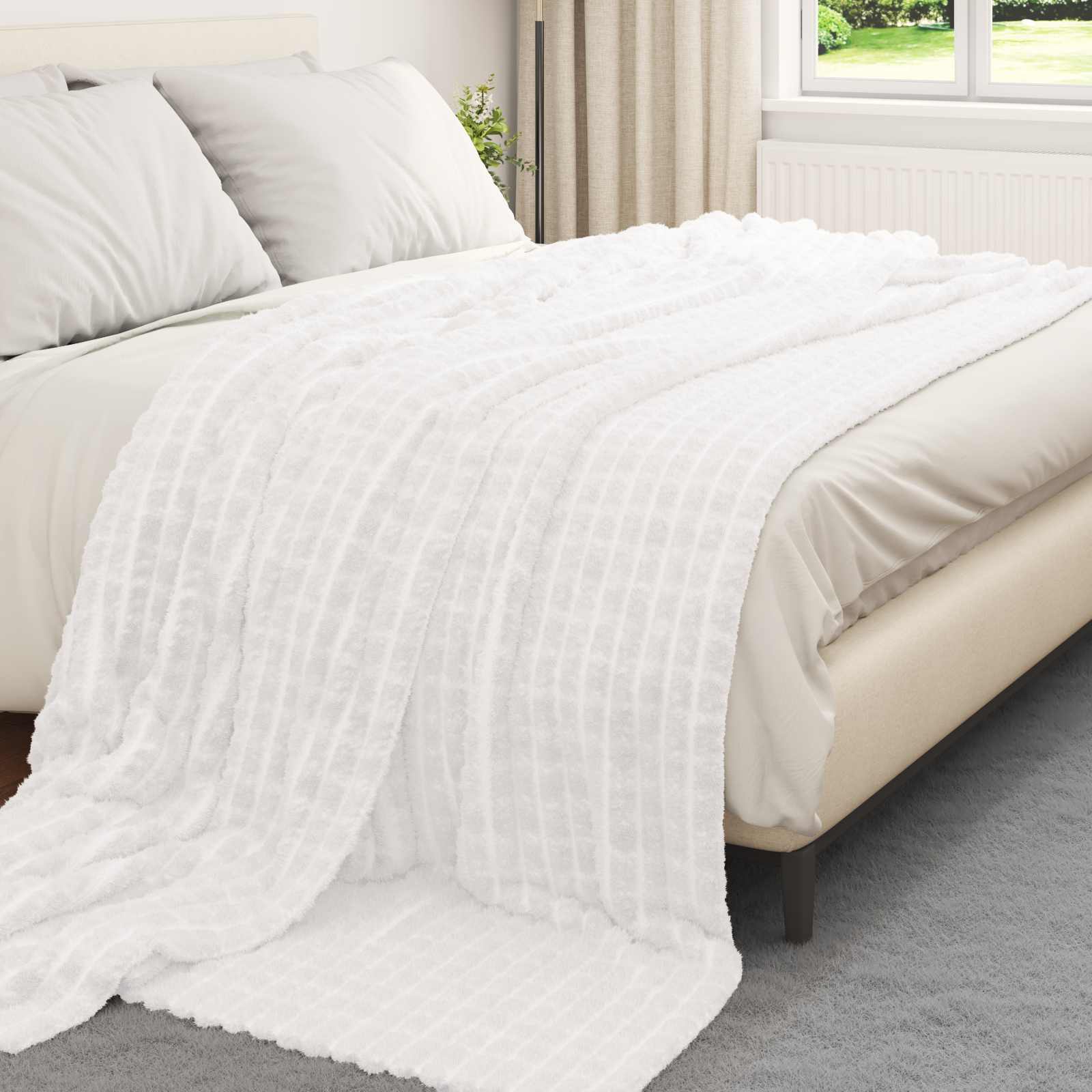 vidaXL Κουβέρτα Λευκό 240 x 220 cm 1.37 kg Μαλλί - Image 3